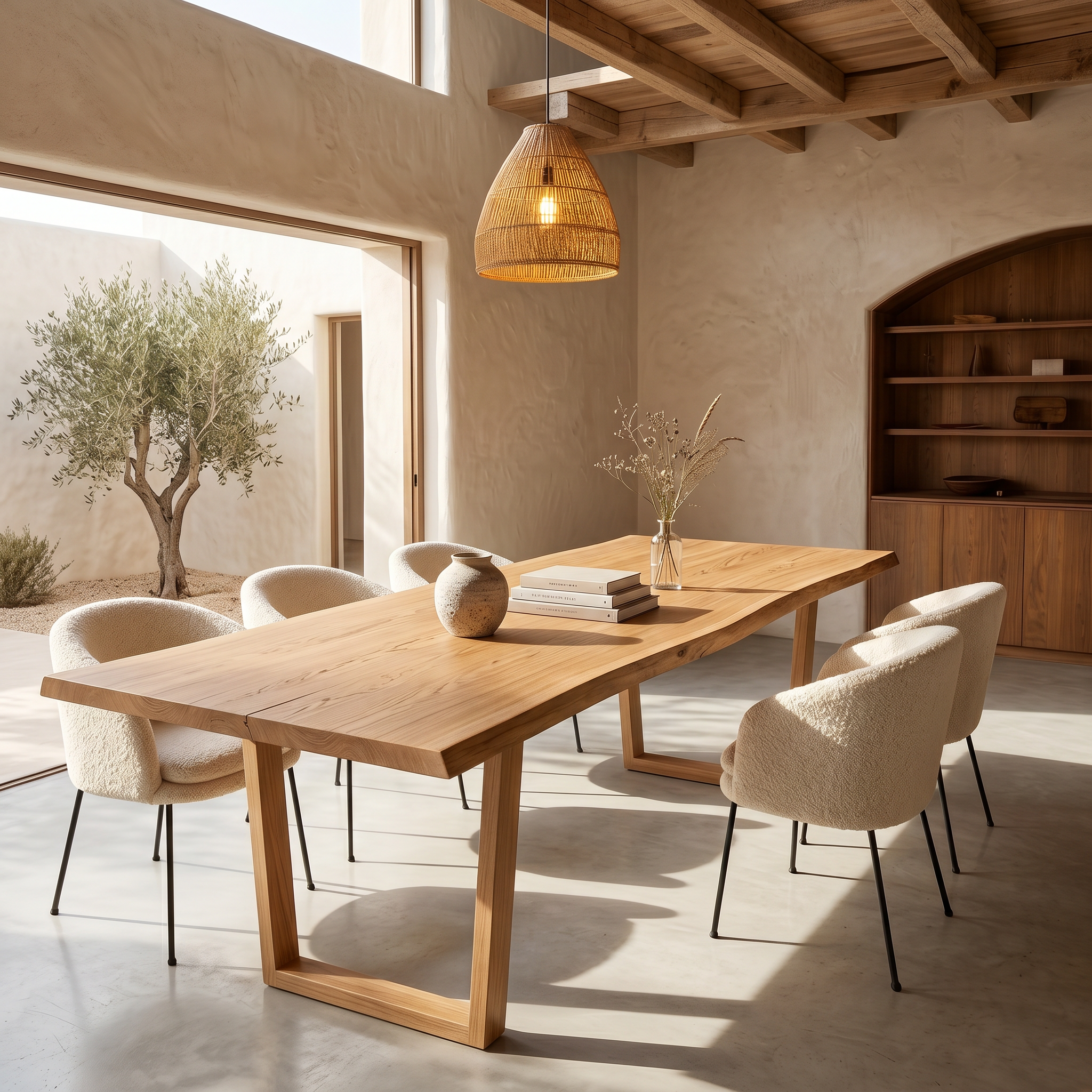 Modern Walnut Dining Table With Minimalist U Shape Base For Dining Room