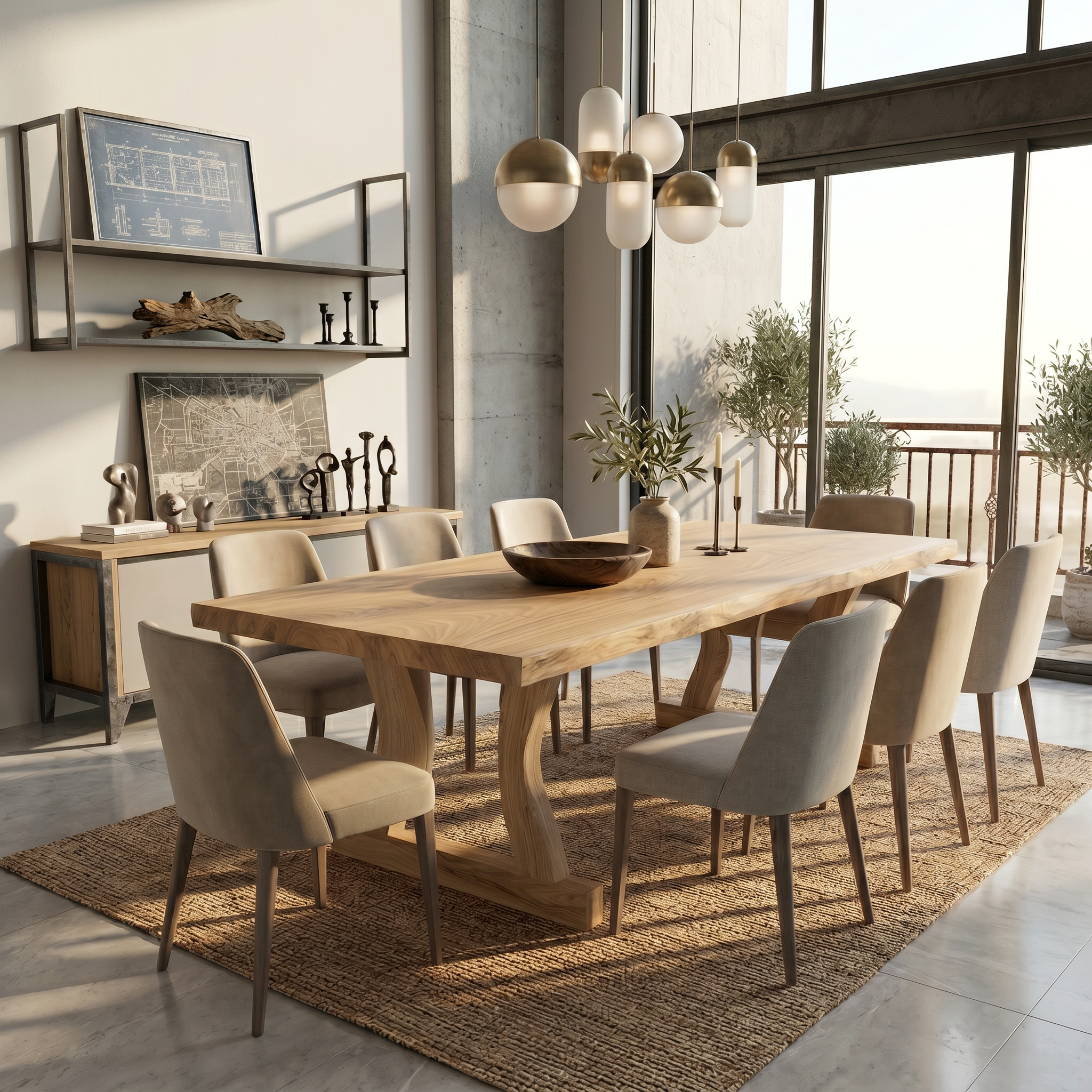 Contemporary Solid Wood Dining Table With Rounded Edge Design For Dining Room