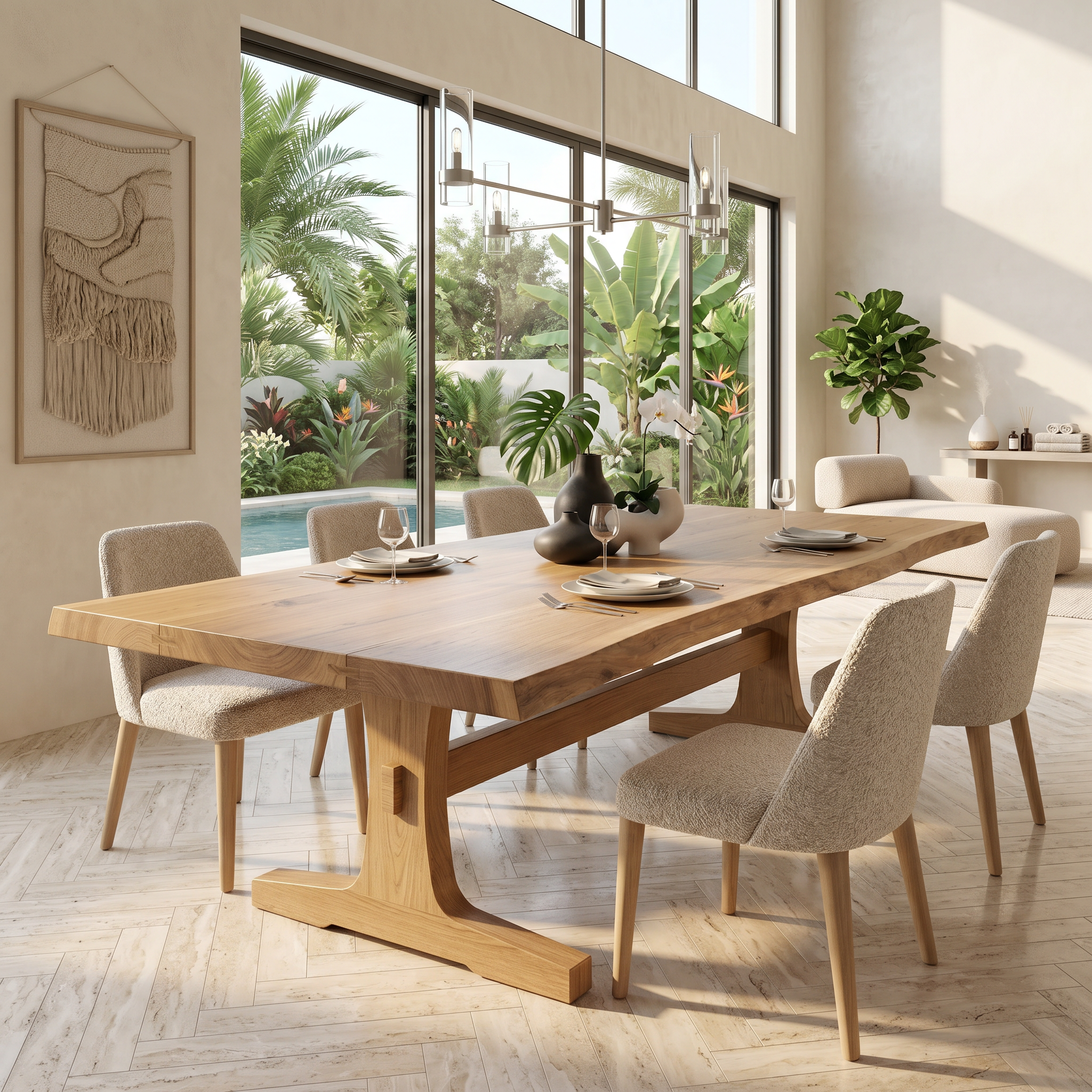 Organic Live Edge Dining Table With Waterfall Wood Base For Dining Room