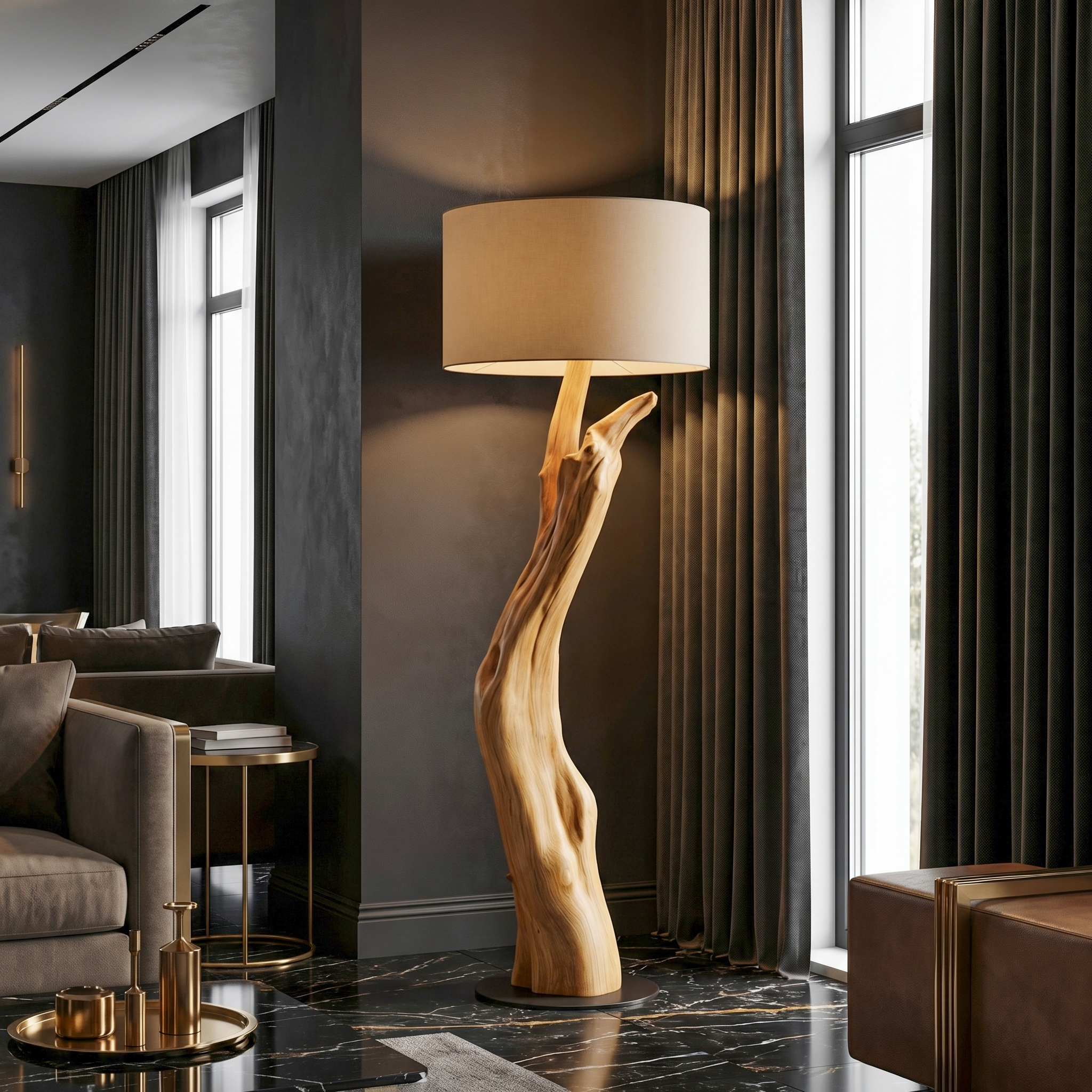 Modern Organic Wood Floor Lamp For Bedroom And Corner