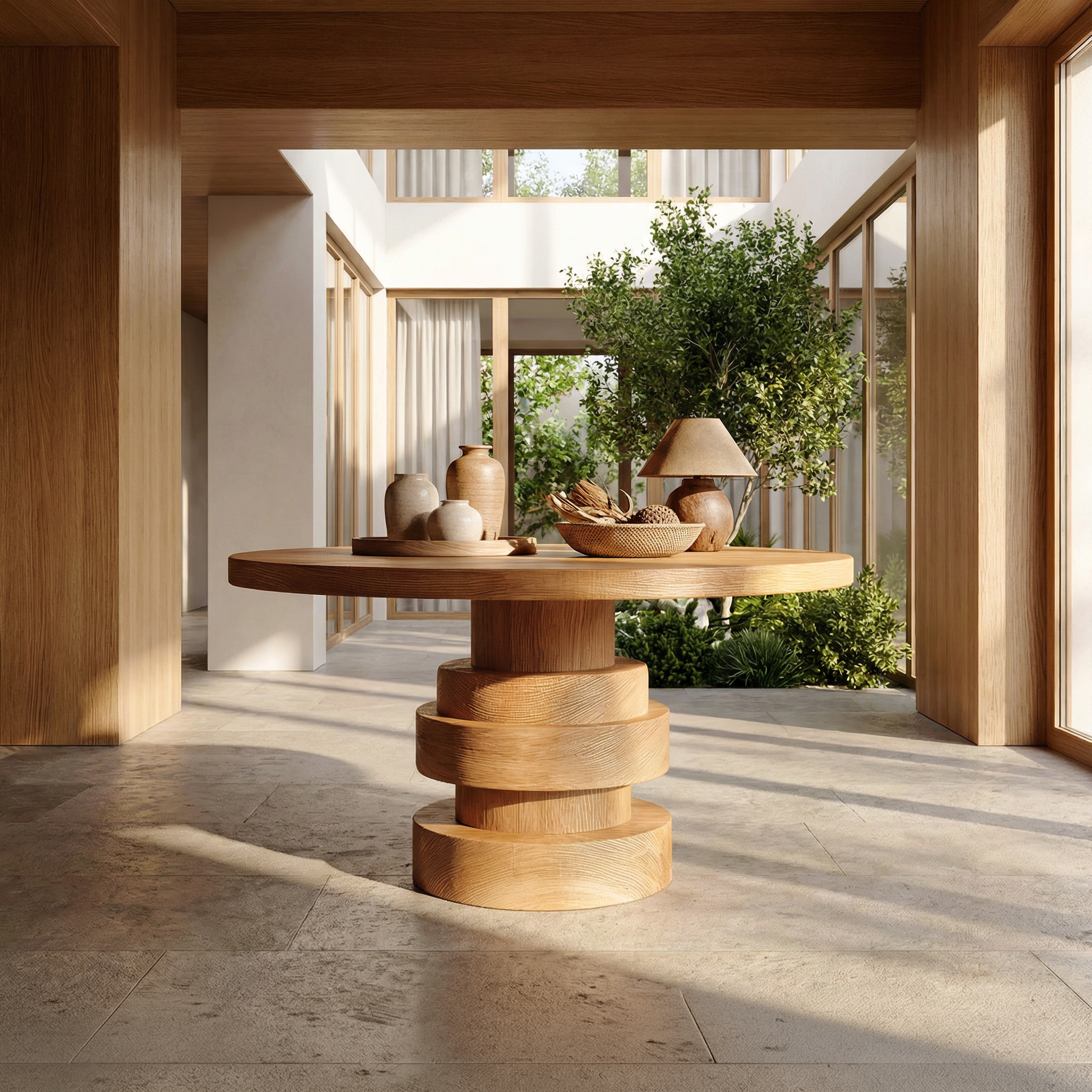Modern Luxury Stacked Base Round Entryway Table For Entryway And Lobby