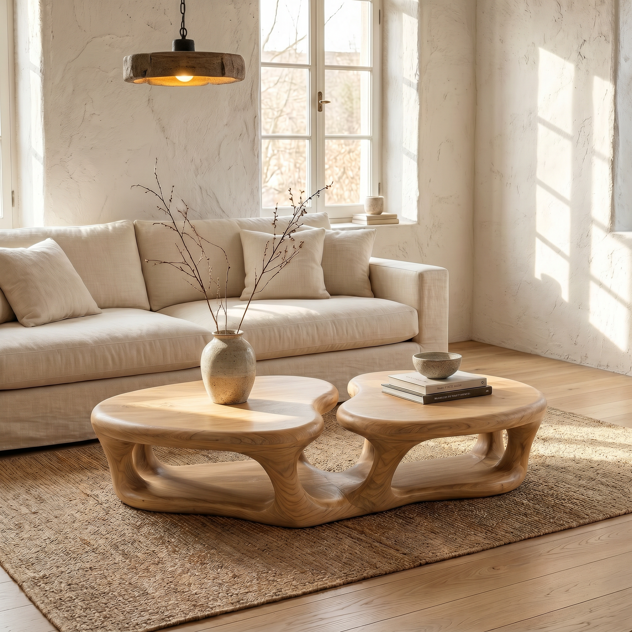 Sculptural Coffee Table With Open Wood Structure For Living Room Decor