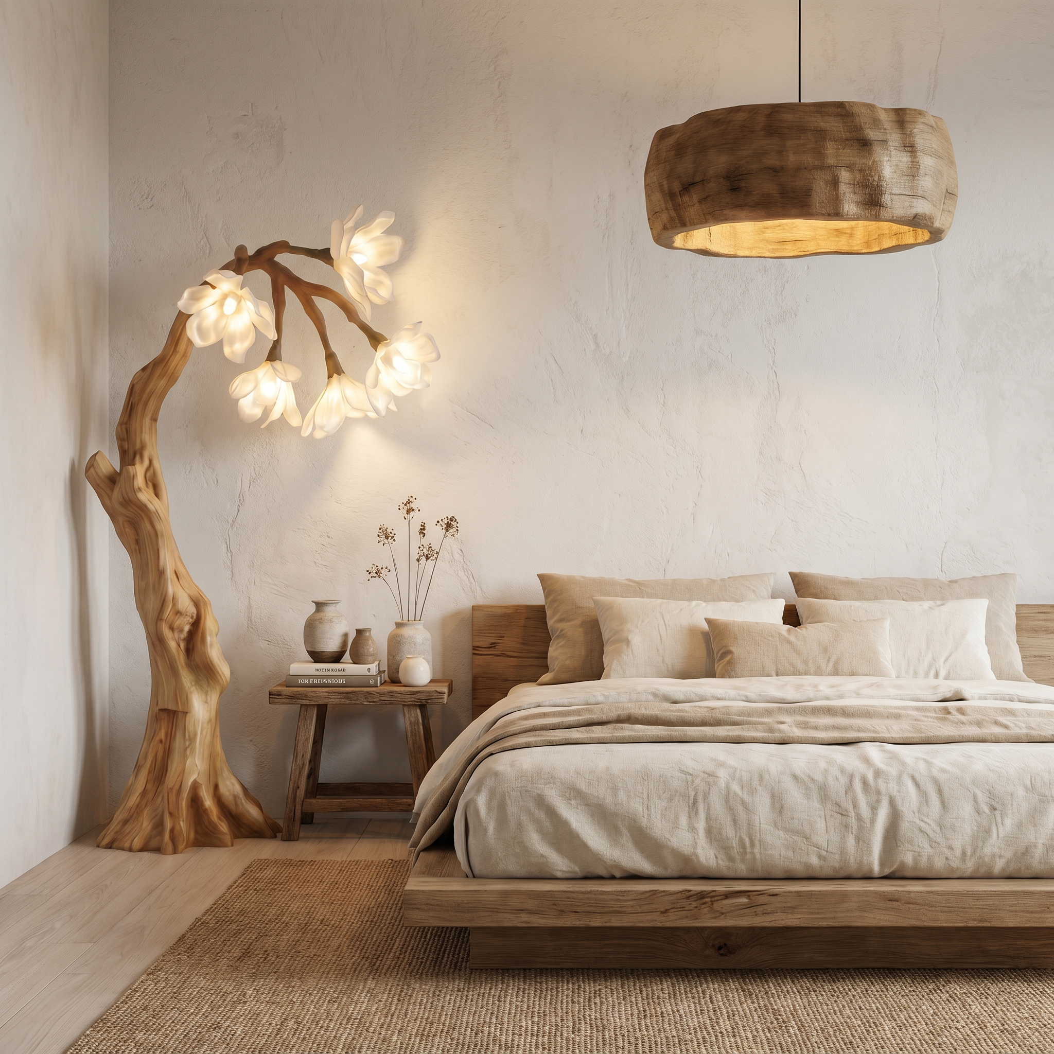 Botanical Standing Lamp With Flower Shade For Living Room And Bedroom