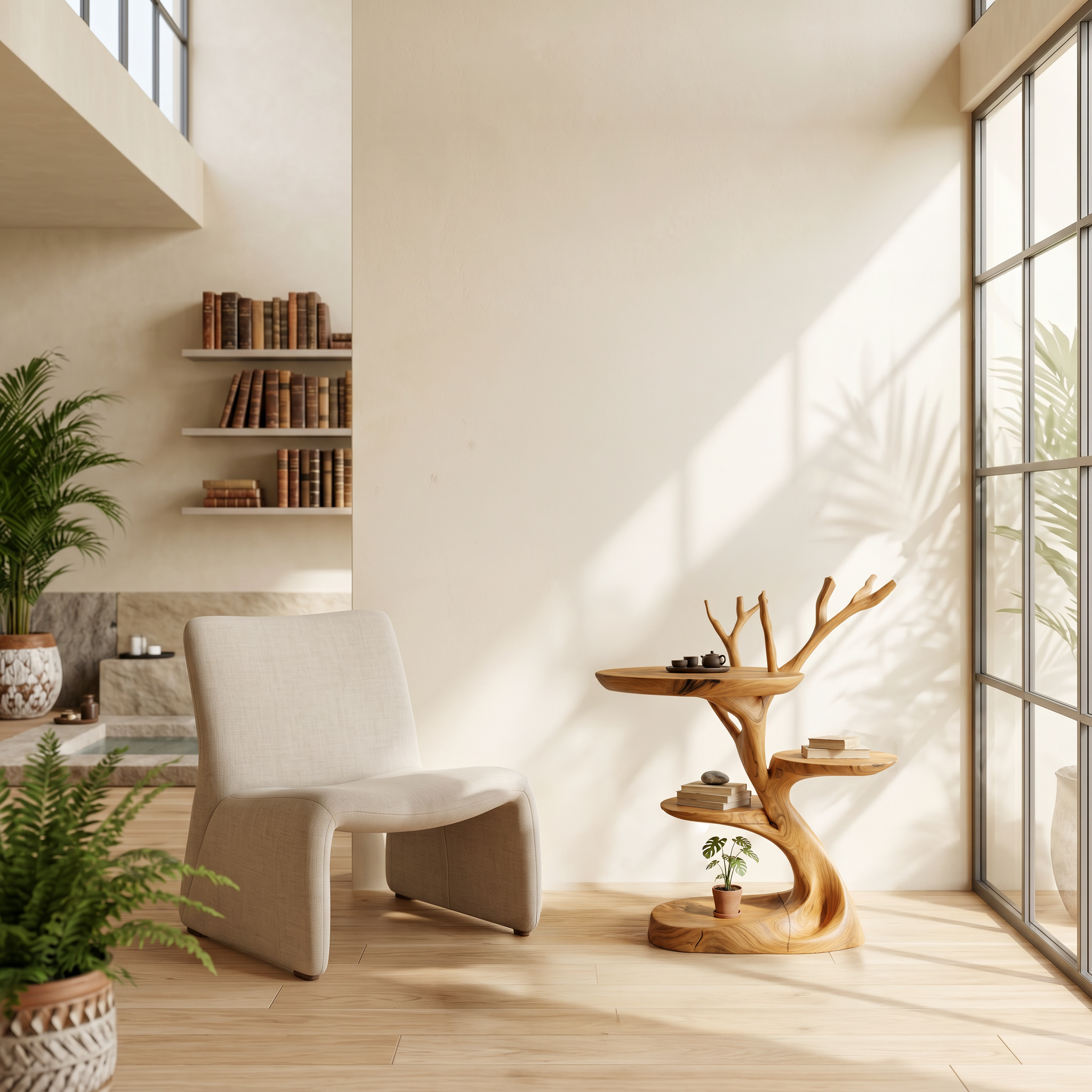 Rustic End Table With Tree Root Design For Bedroom And Living Room