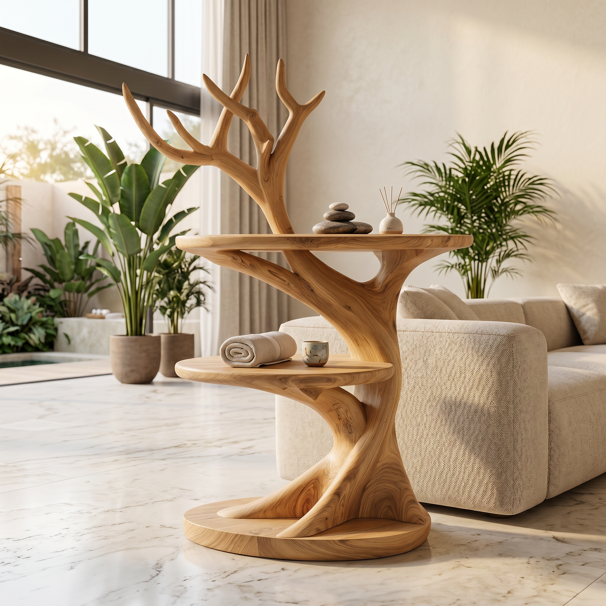 Organic Bedside Table With Sculptural Tree Branch Form For Bedroom And Reading Nook