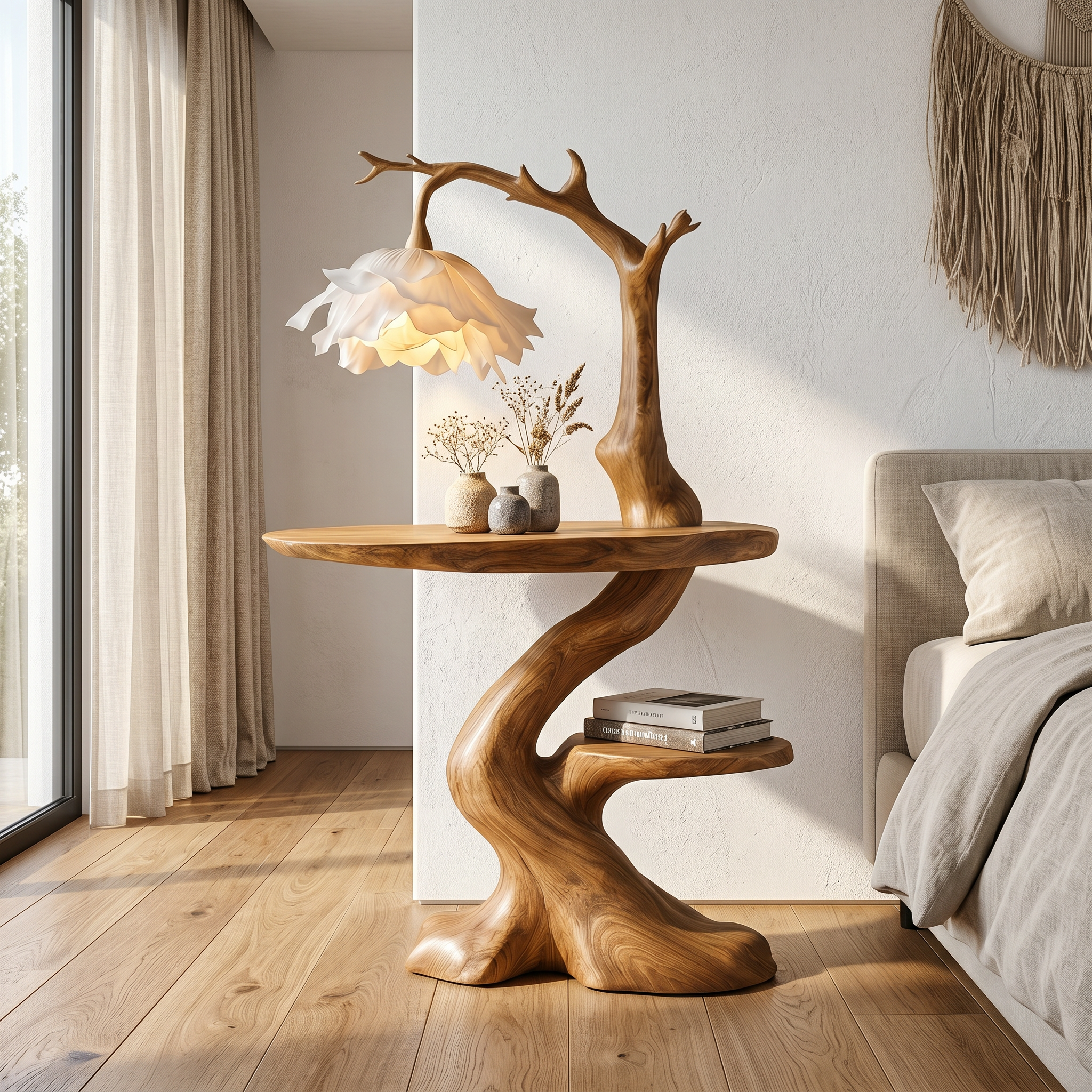 Modern End Table With Tree Branch Lamp Design For Bedroom And Living Room