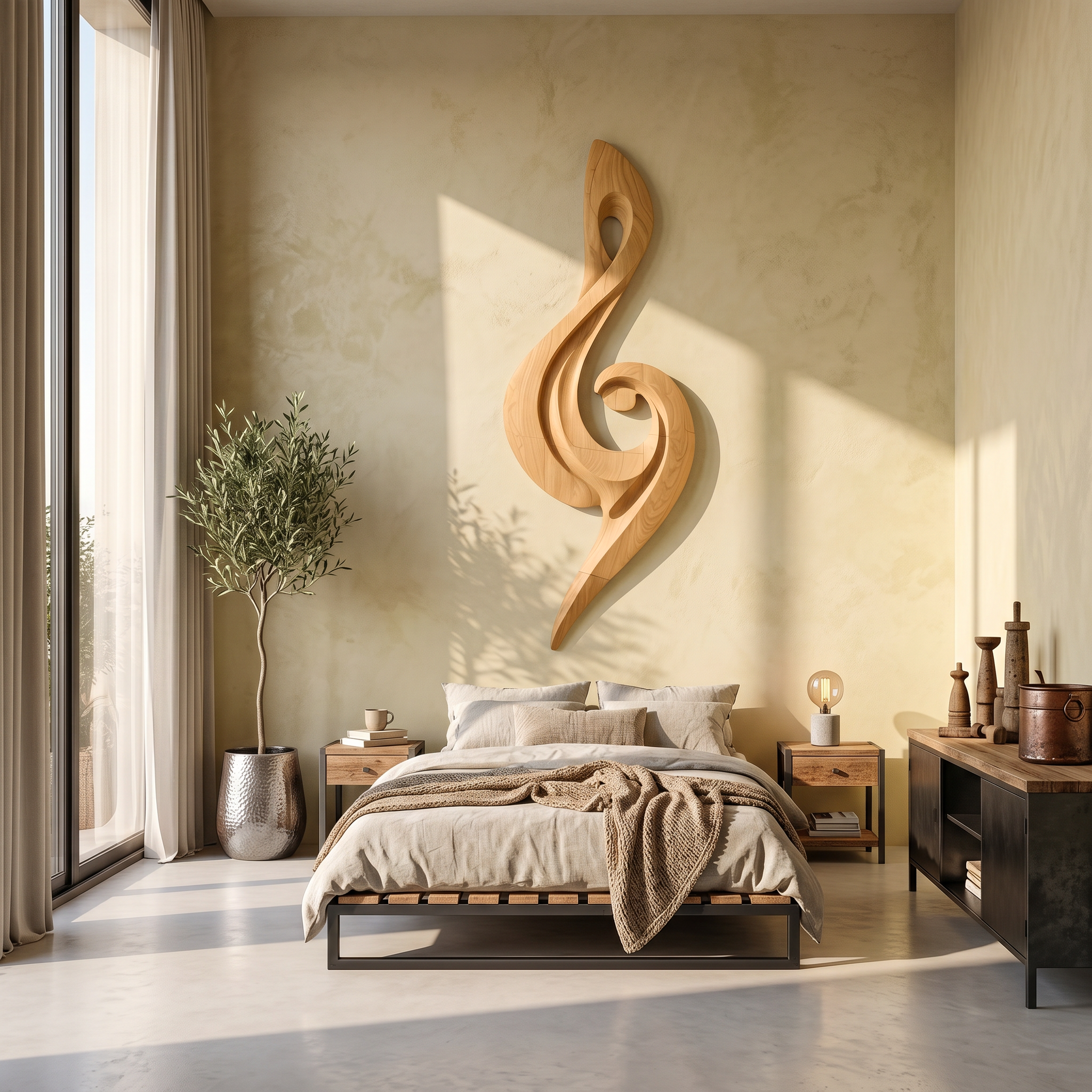 Sculptural Treble Clef Wooden Wall Decor For Living Room