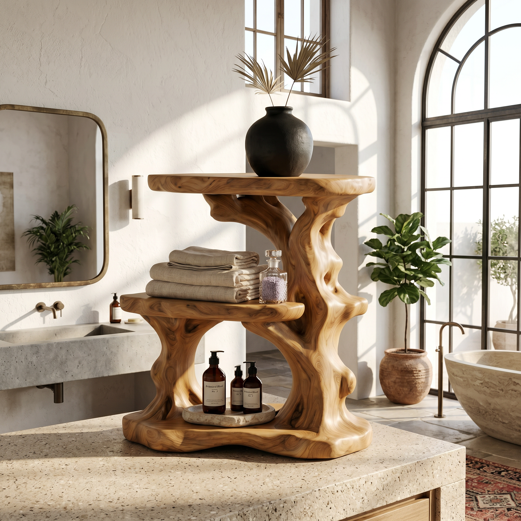 Organic Bathroom Shelf With Tiered Bathroom Display For Bathroom