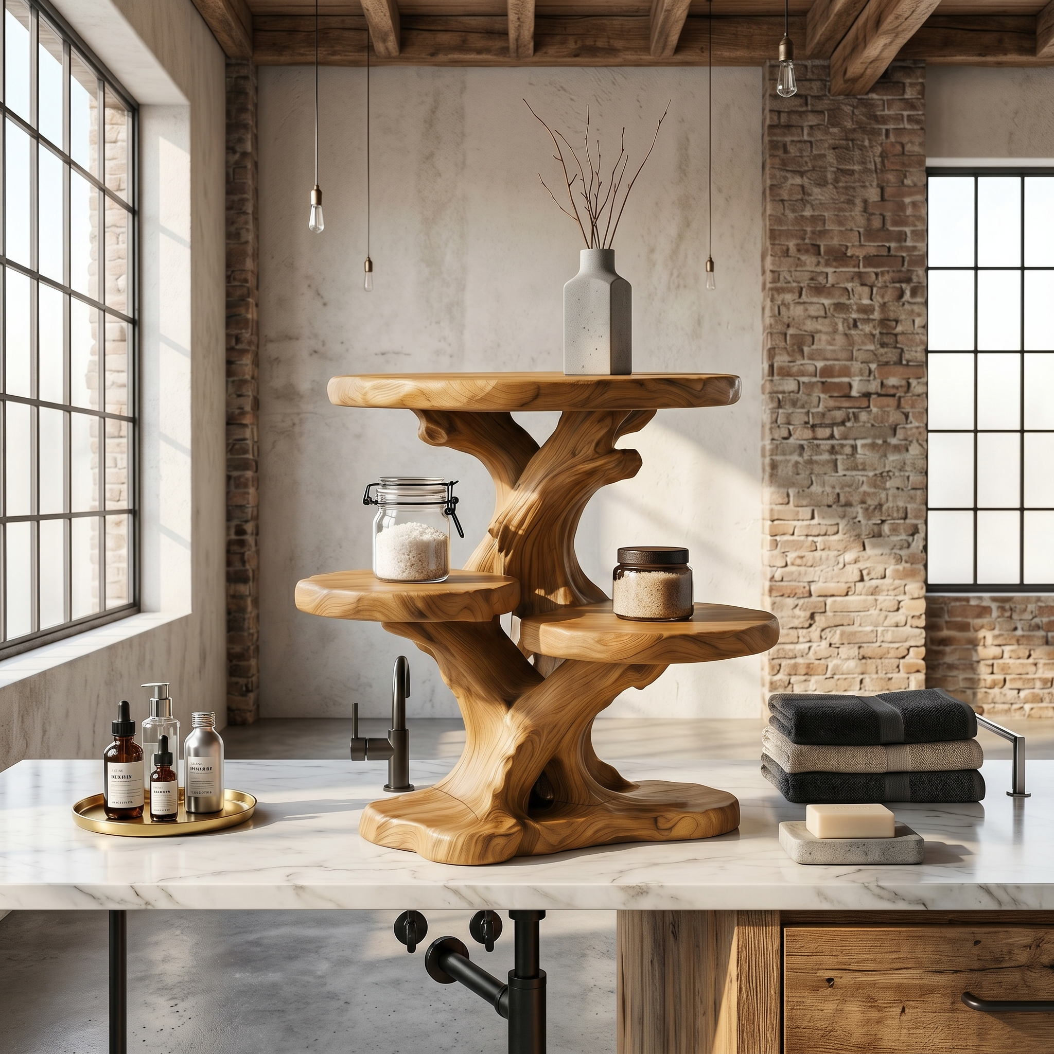 Contemporary Bathroom Counter Shelf With Architectural Design For Bathroom