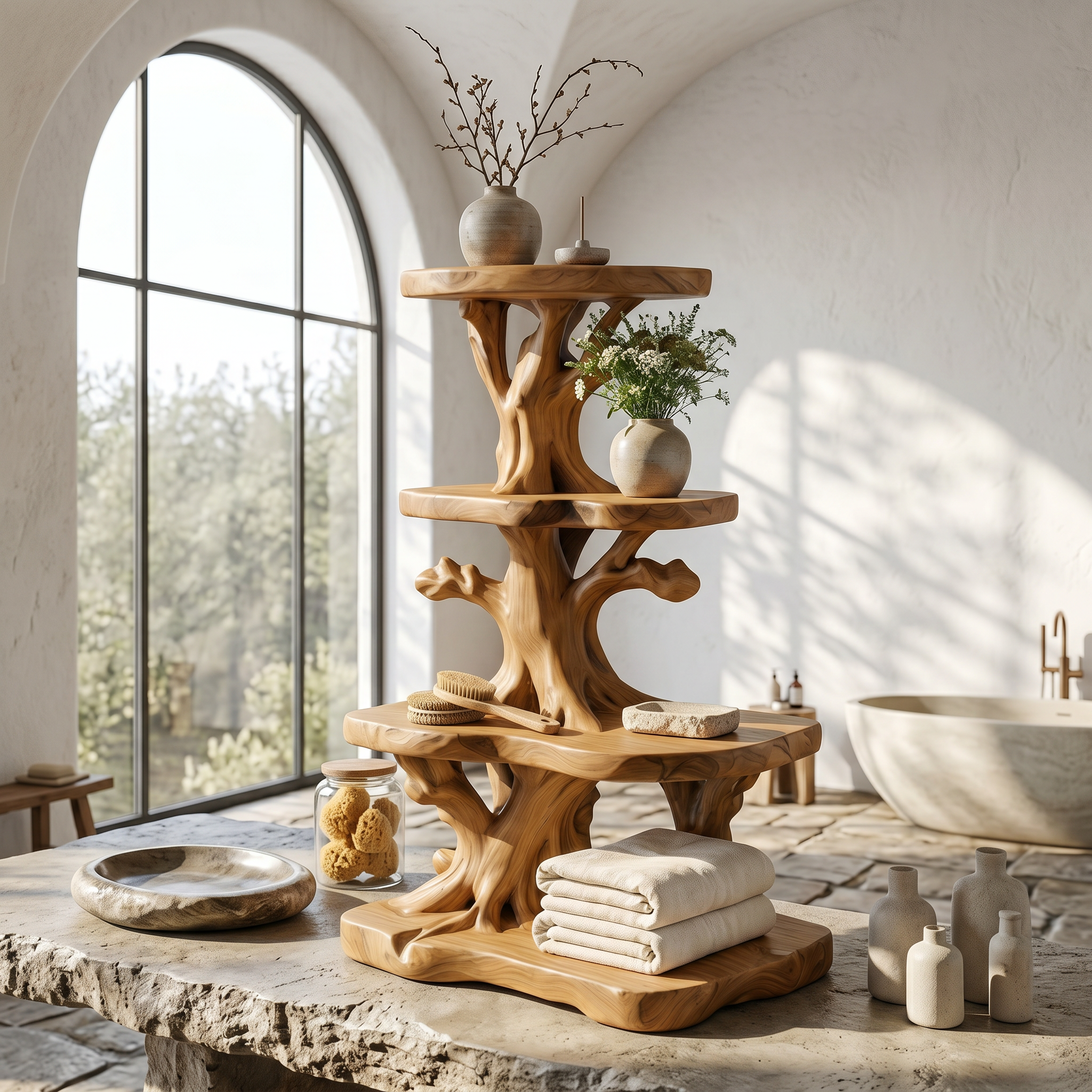 Organic Bathroom Shelf Corner With Floating Display Shelves And Vanity Storage