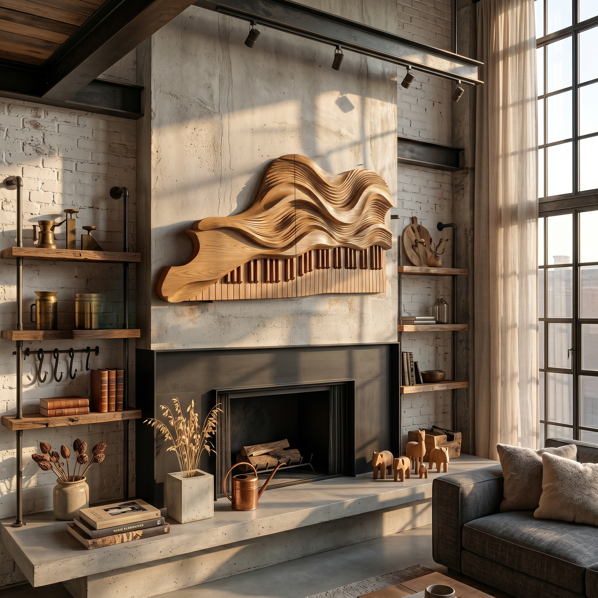 Abstract Piano Wave Wooden Wall Sculpture For Living Room