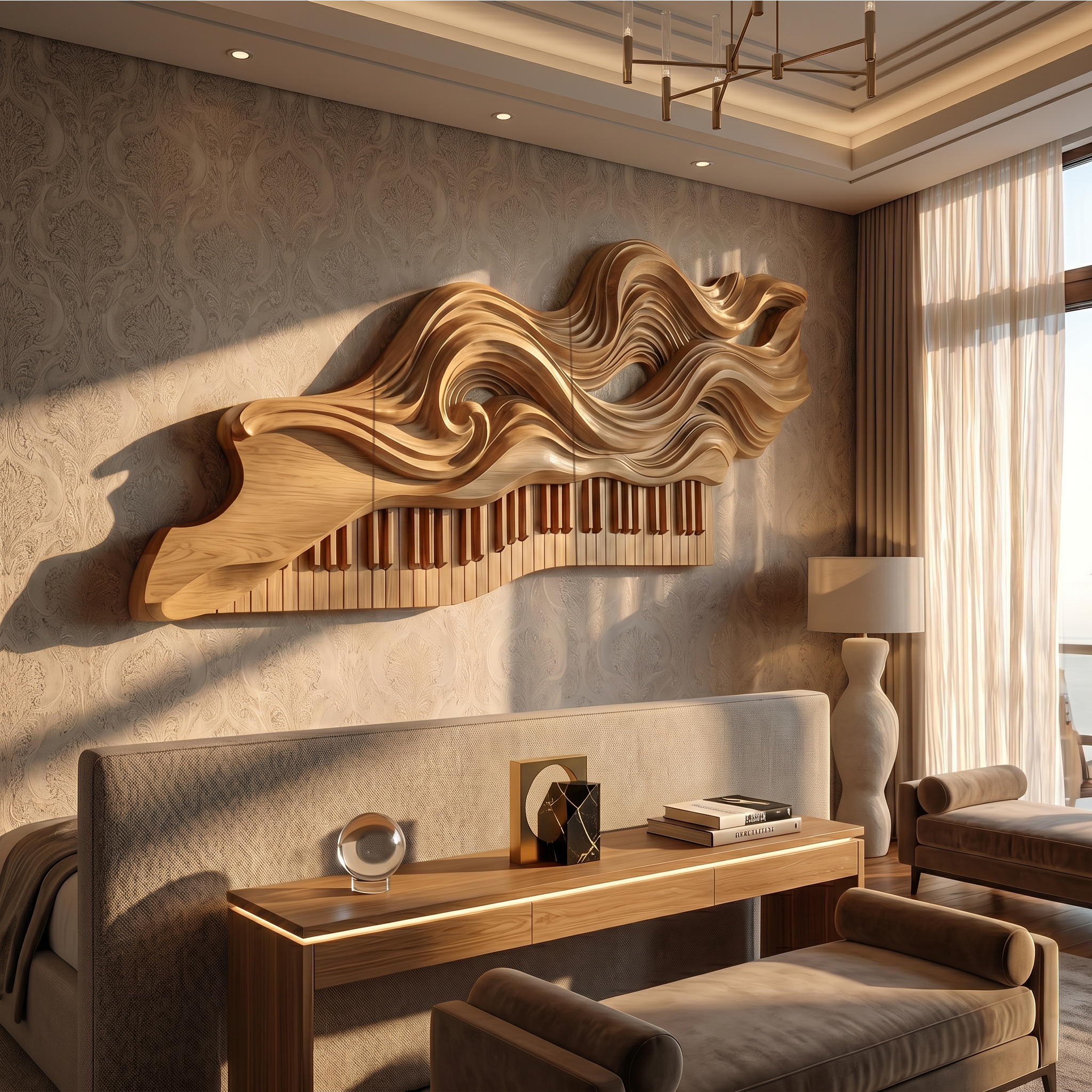Organic Flowing Piano Melody Wooden Wall Art For Living Room