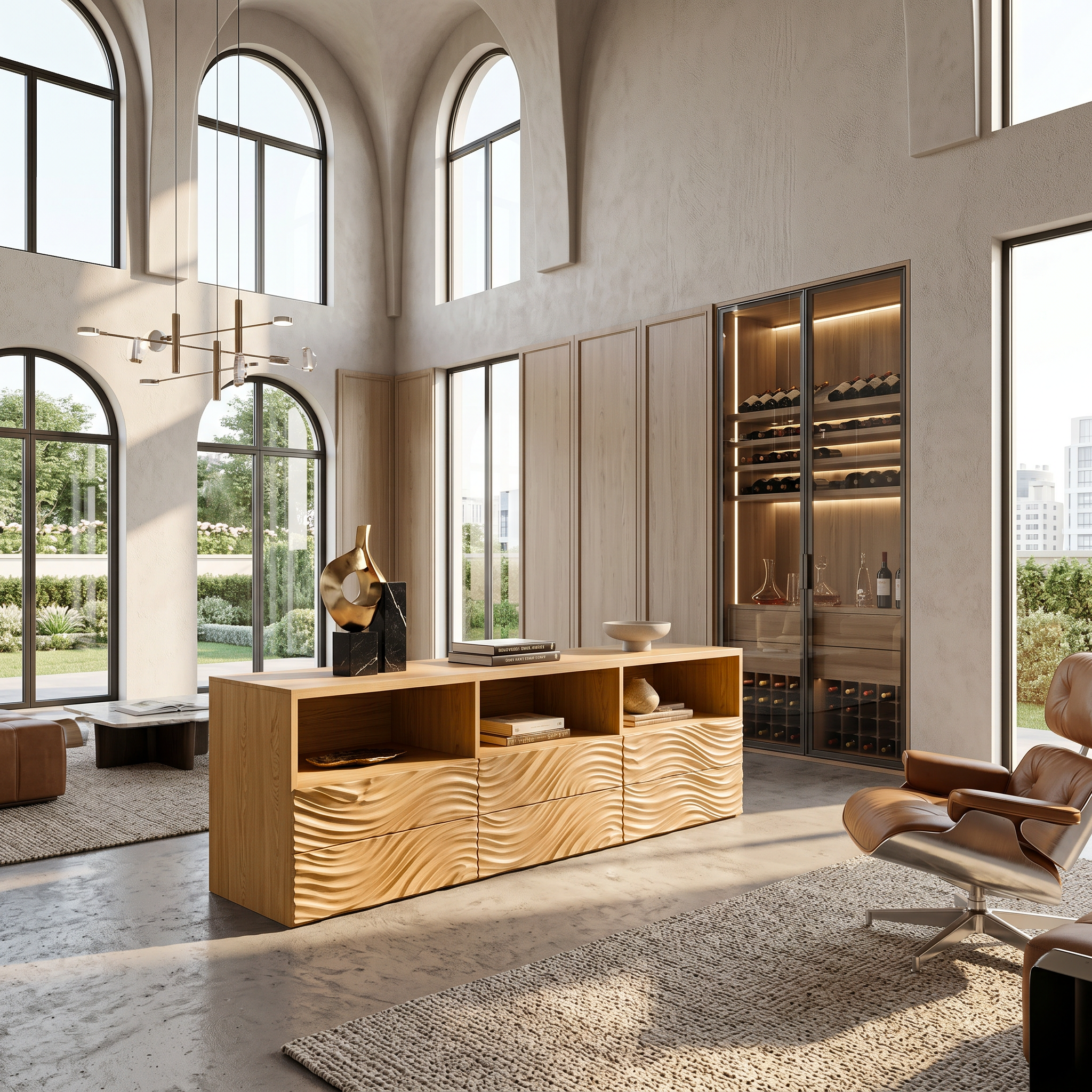 Sculptural Sideboard With Organic Relief Pattern For Living Room