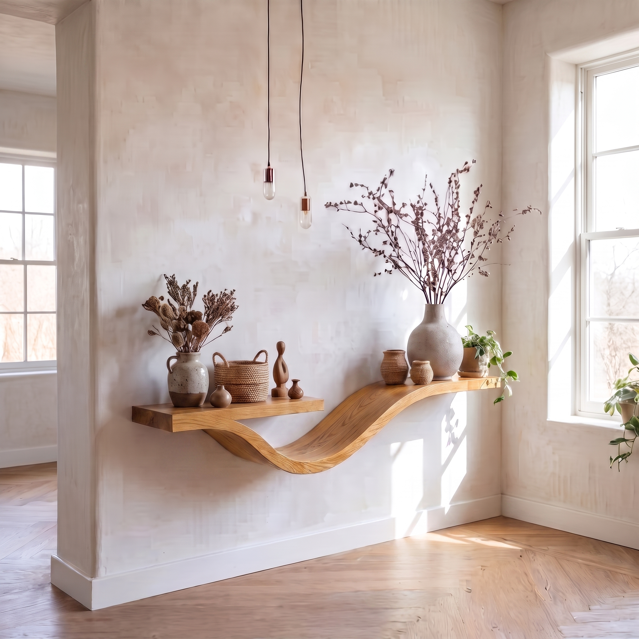 Rustic Wavy Floating Shelf Live Edge Decorative For Living Room
