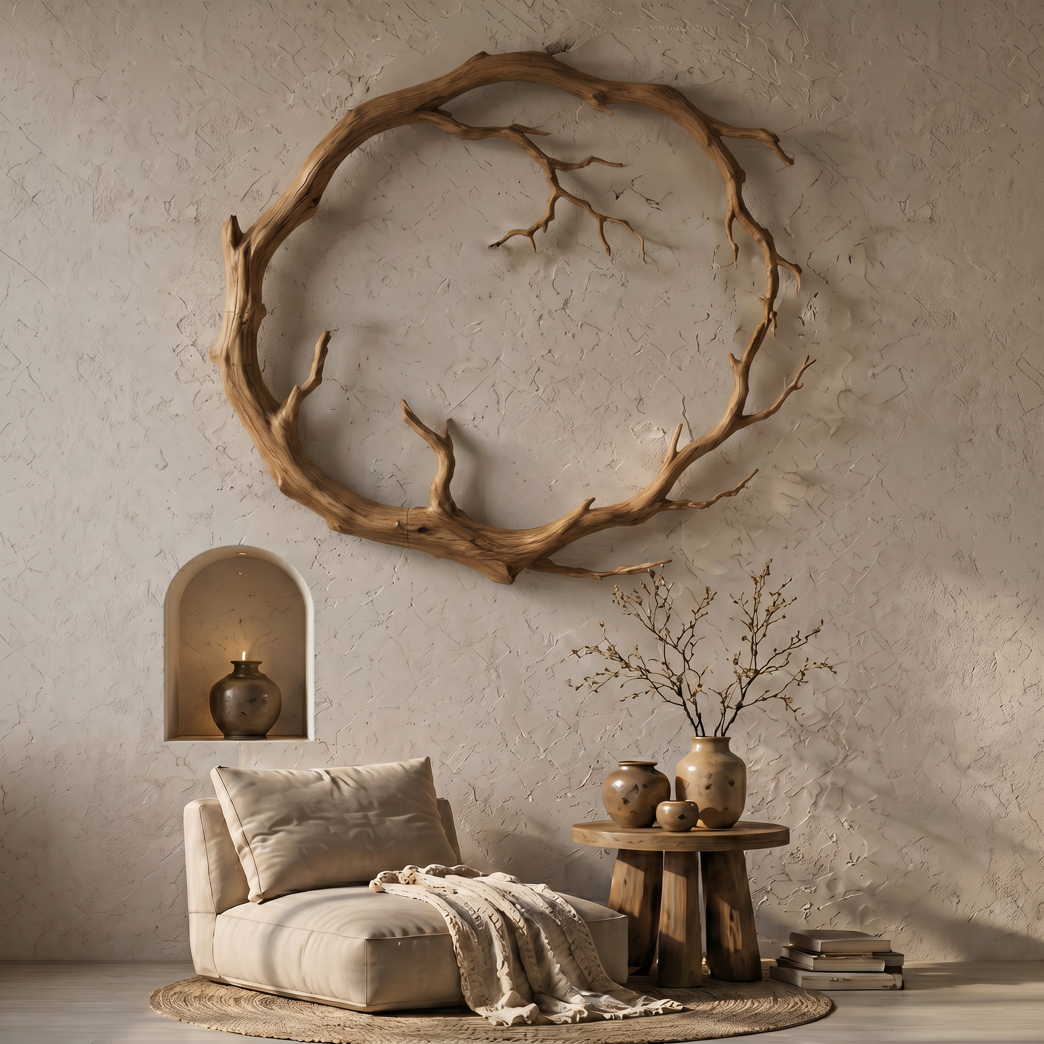 Organic Modern Wall Decor Sculptural Tree Branch Circle For Living Room