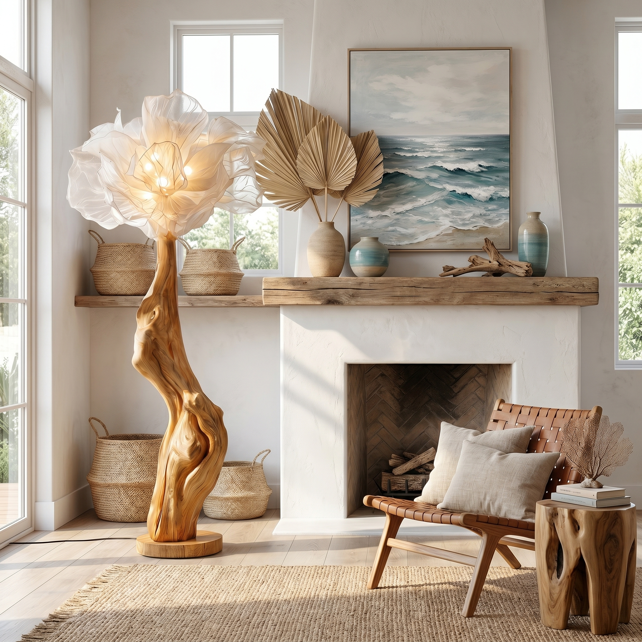 Nature Inspired Standing Lamp Artistic Flower Display For Living Room