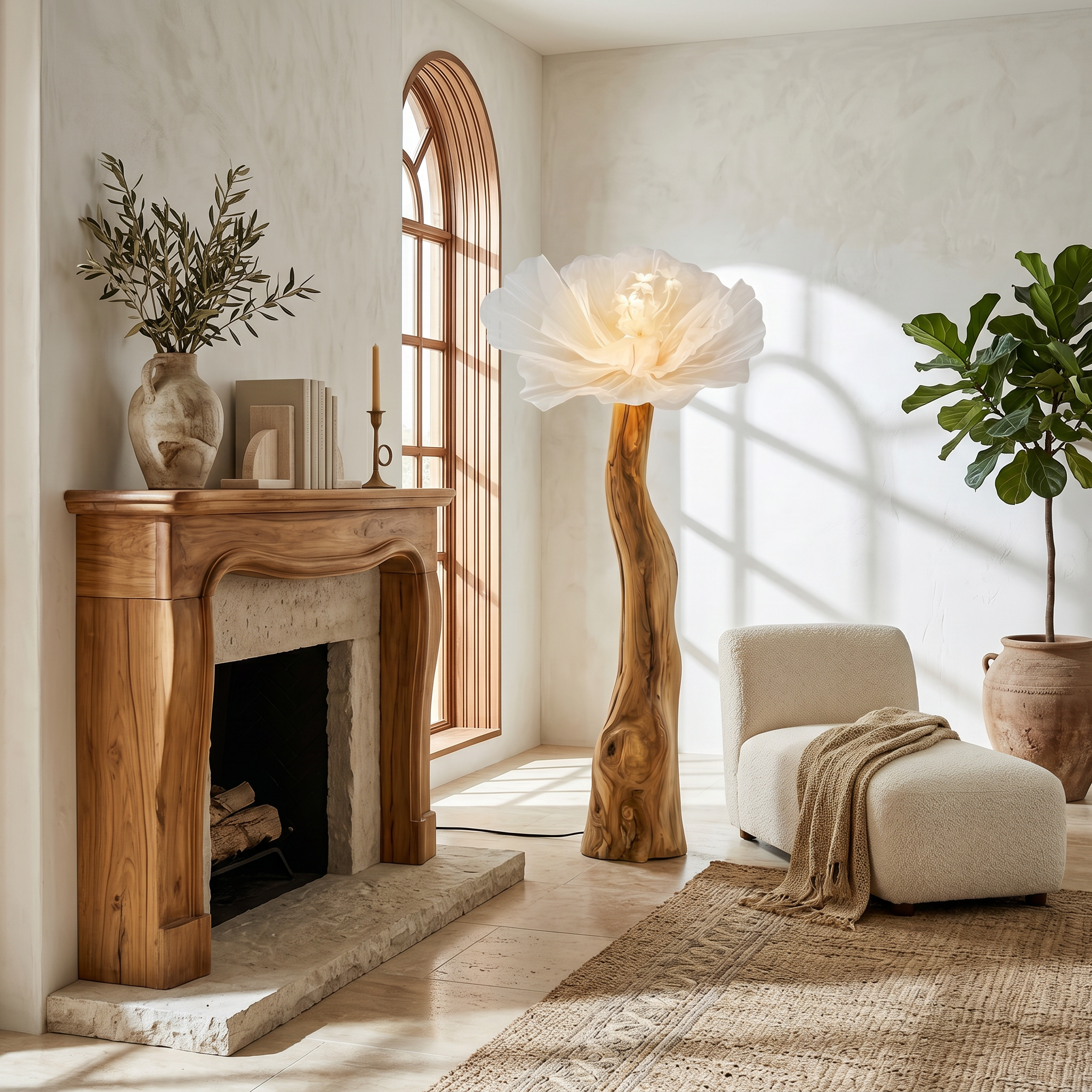 Sculptural Standing Lamp Organic Blossom Form For Living Room