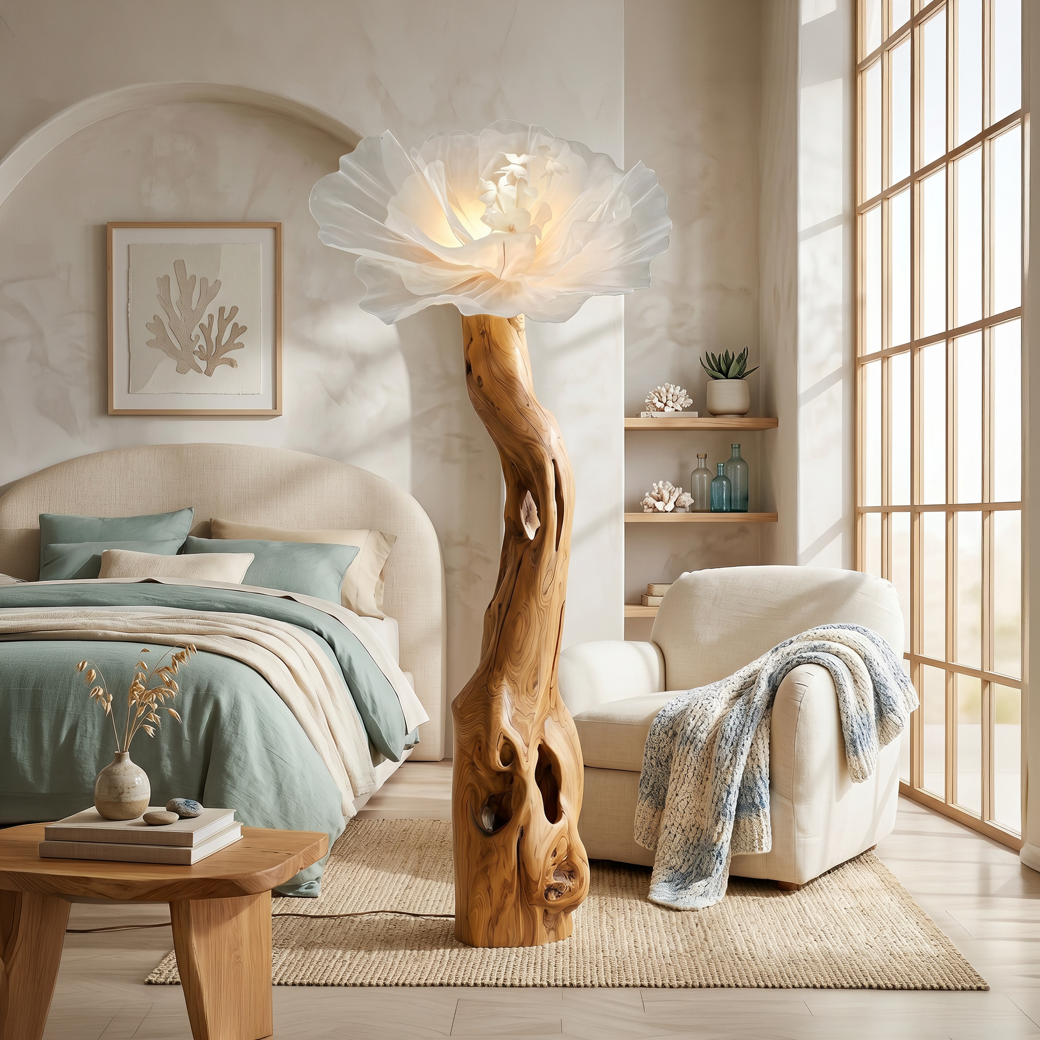 Organic Modern Floor Lamp Handcrafted Flower Sculpture For Living Room