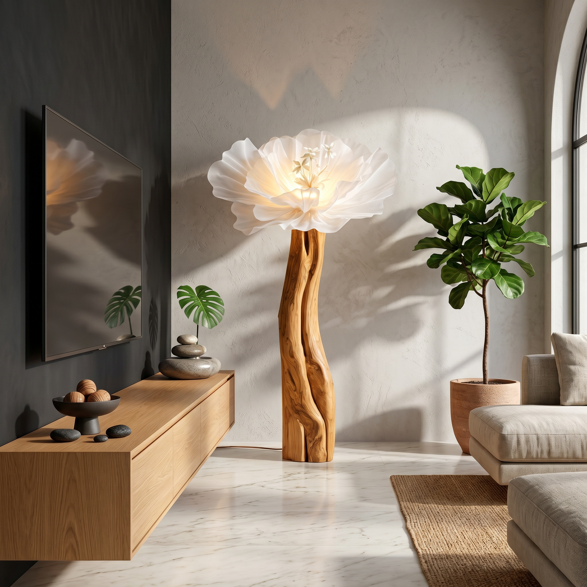 Statement Floor Lamp Nature Inspired Flower Sculpture For Living Room