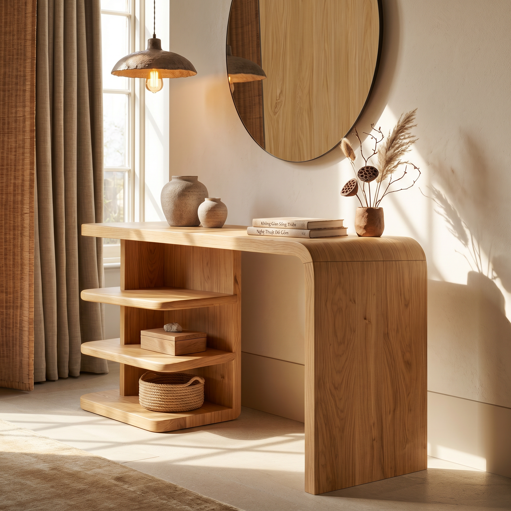Modern Dressing Table With Integrated Side Storage For Bedroom