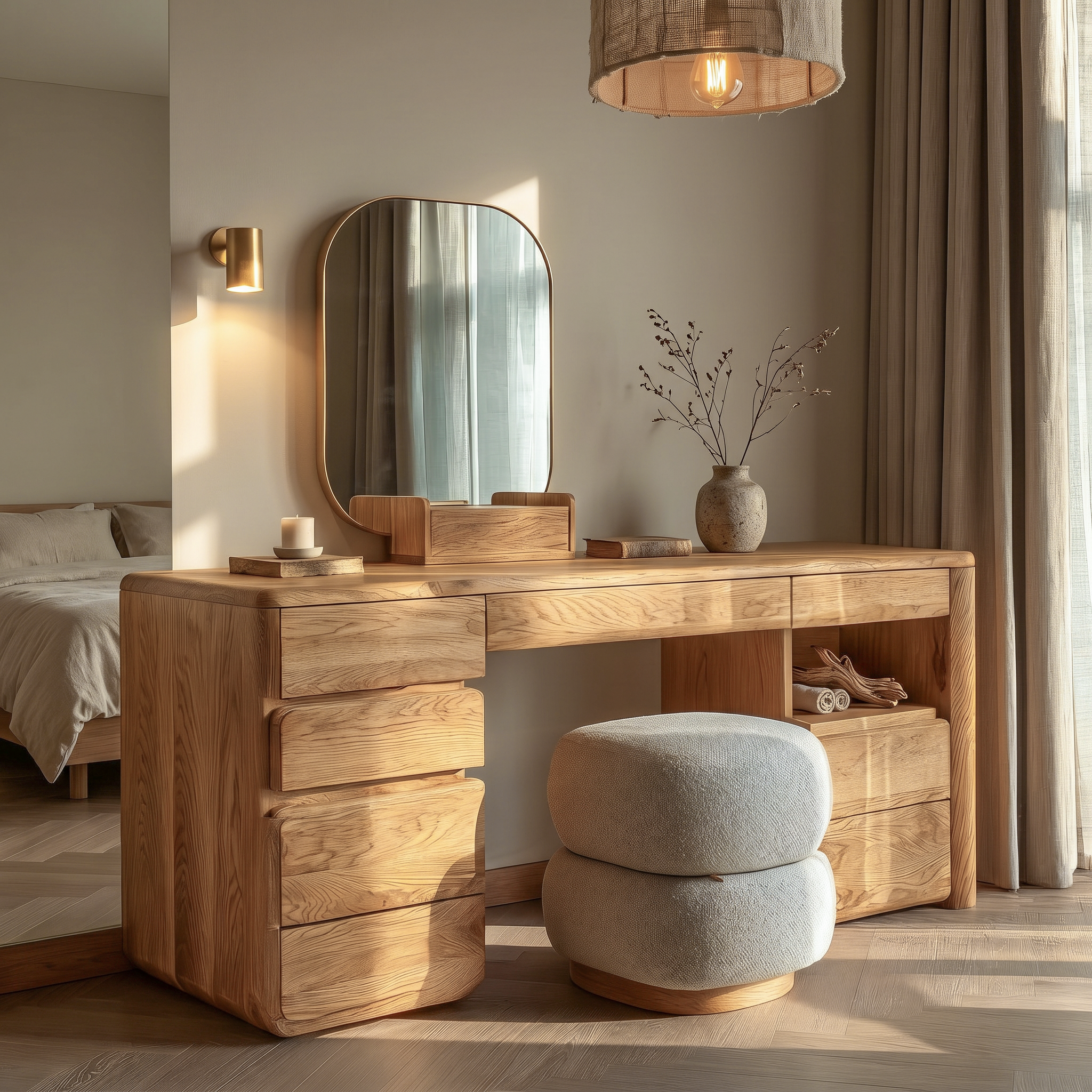 Scandinavian Dressing Table With Storage Cabinet For Bedroom And Dressing Room