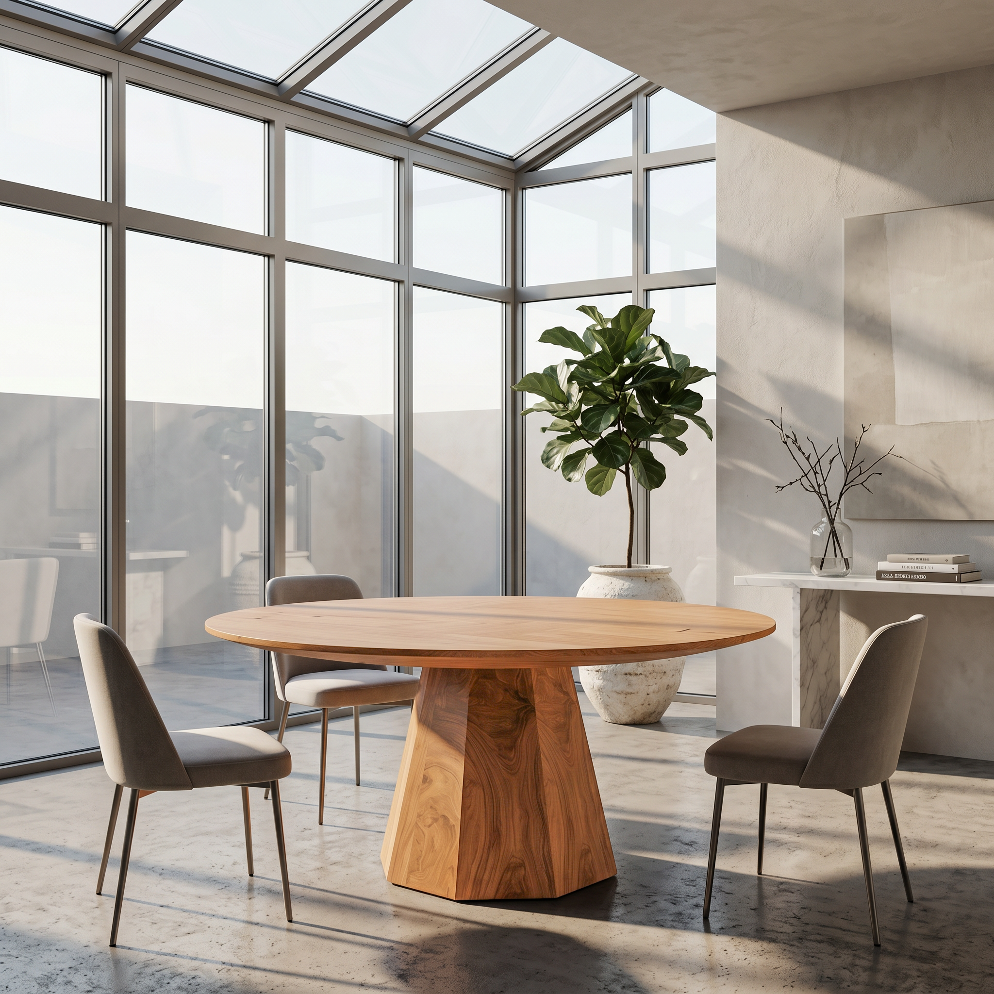 Organic Dining Table With Solid Wood Top And Sculptural Pedestal Base For Dining Room