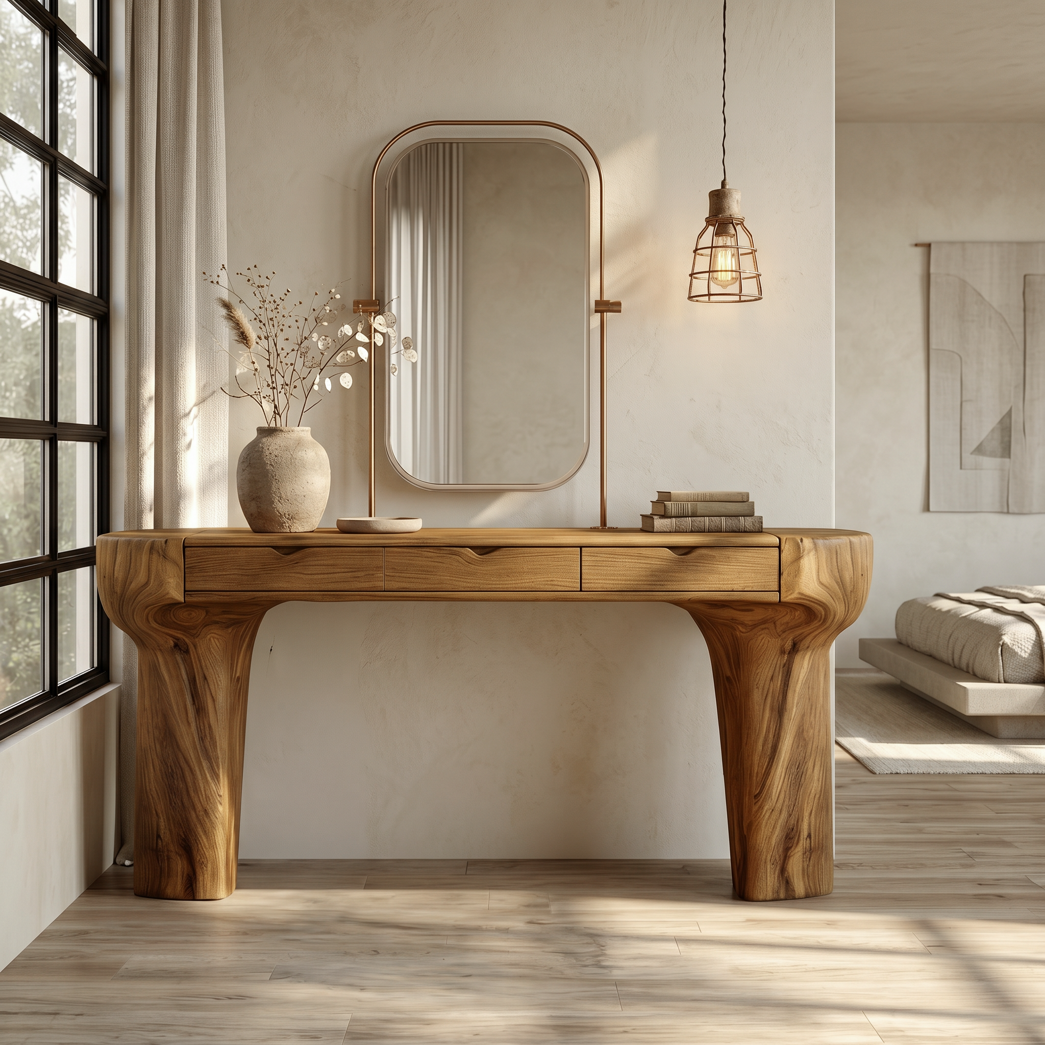 Rustic Dressing Table With Solid Wood Design For Bedroom