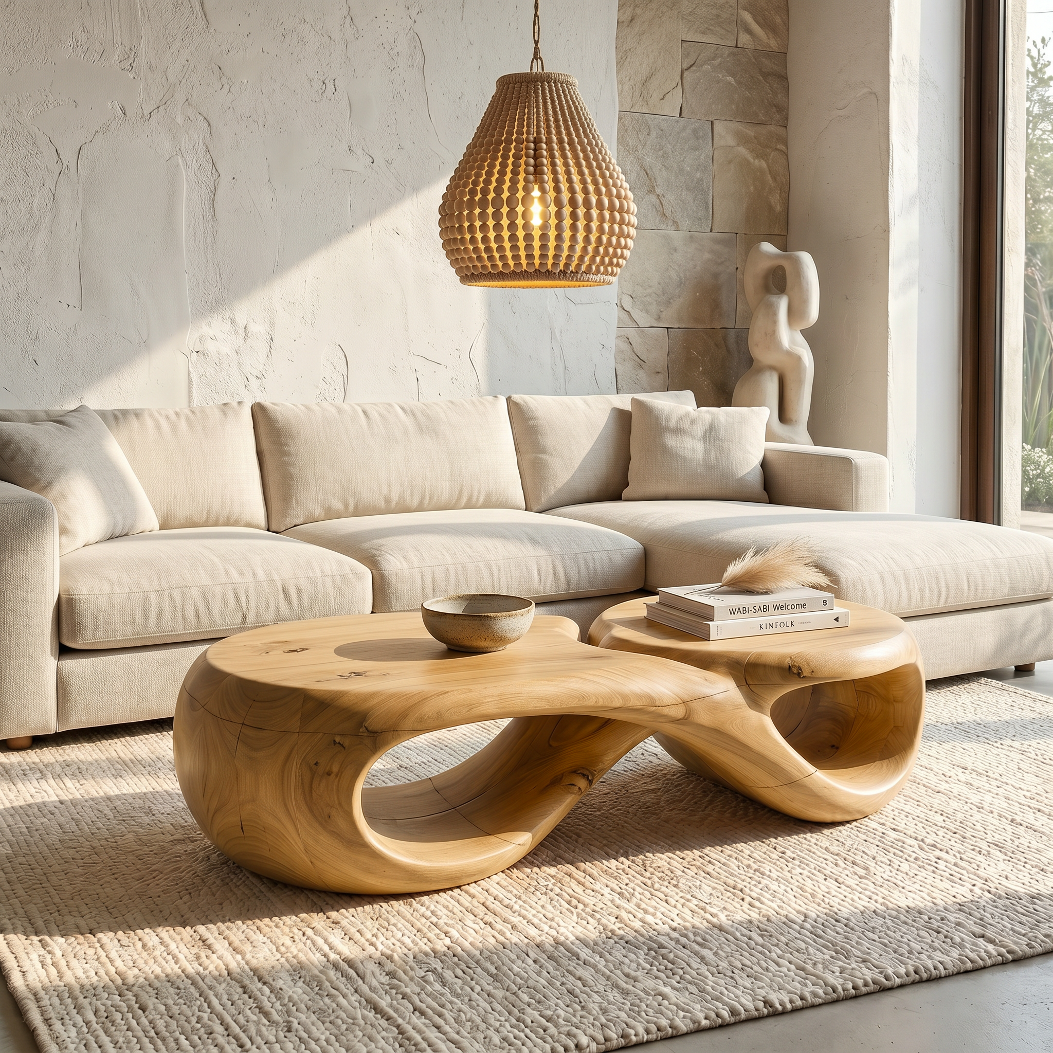 Handcrafted Coffee Table With Sculptural Curved Design For Living Room