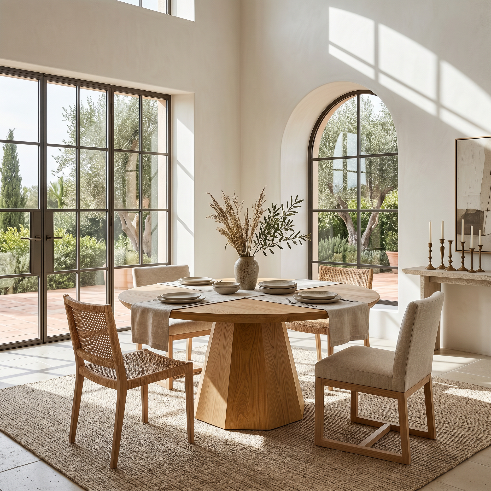 Mid Century Dining Table With Tapered Sculptural Pedestal For Dining Room