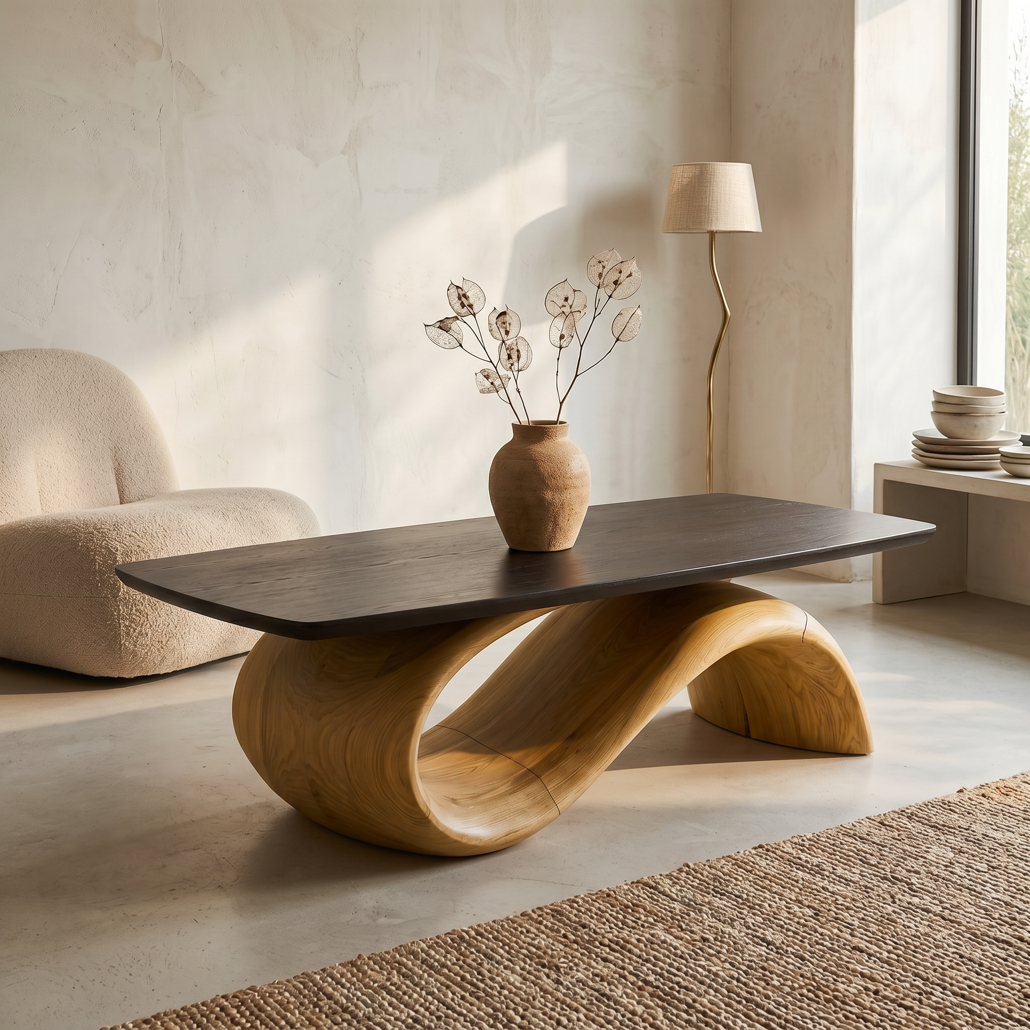 Handcrafted Coffee Table With Artistic Wood Design For Living Room