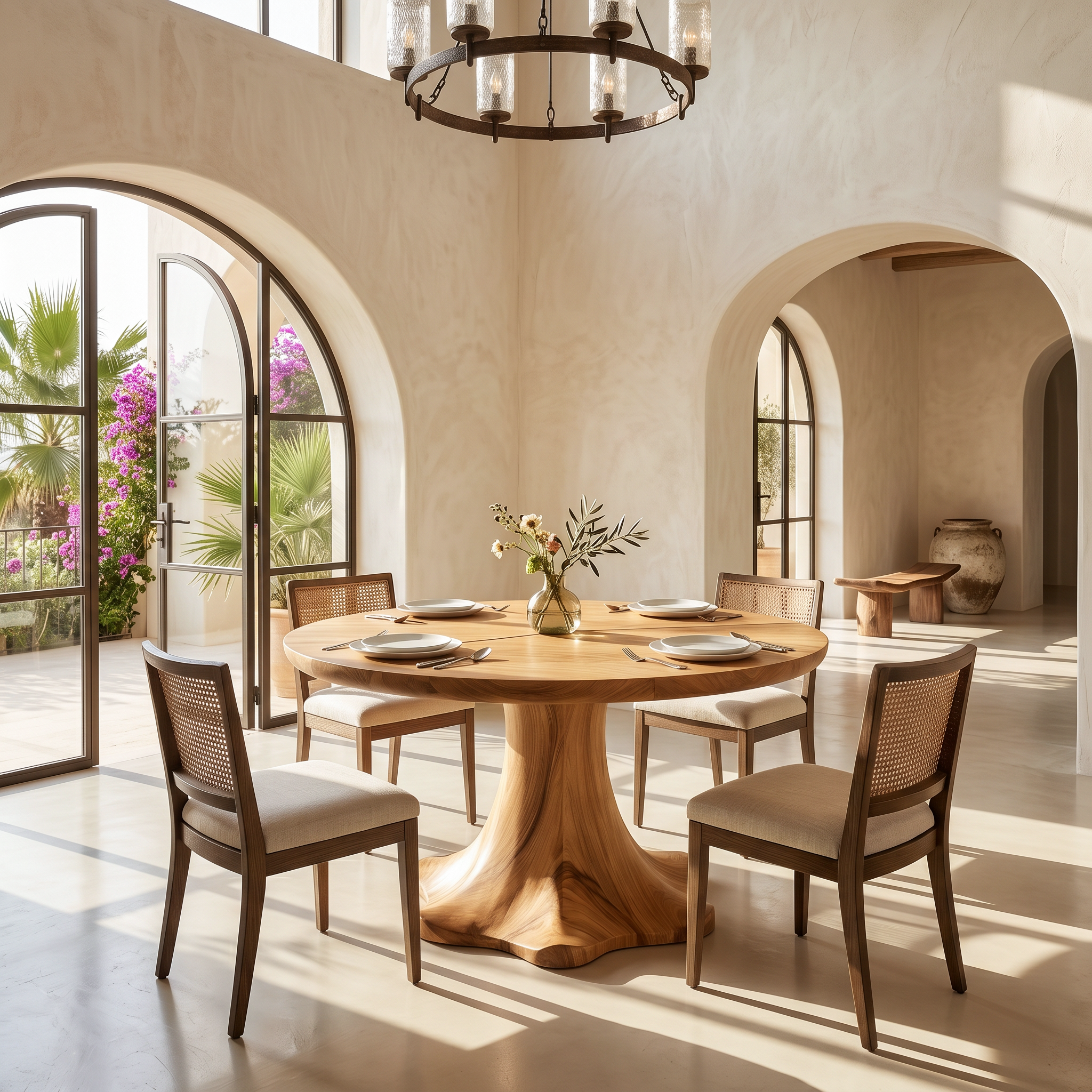 Farmhouse Dining Table With Sculptural Wooden Base Farmhouse Round Dining Table With Sculptural Wooden Base For Dining Room