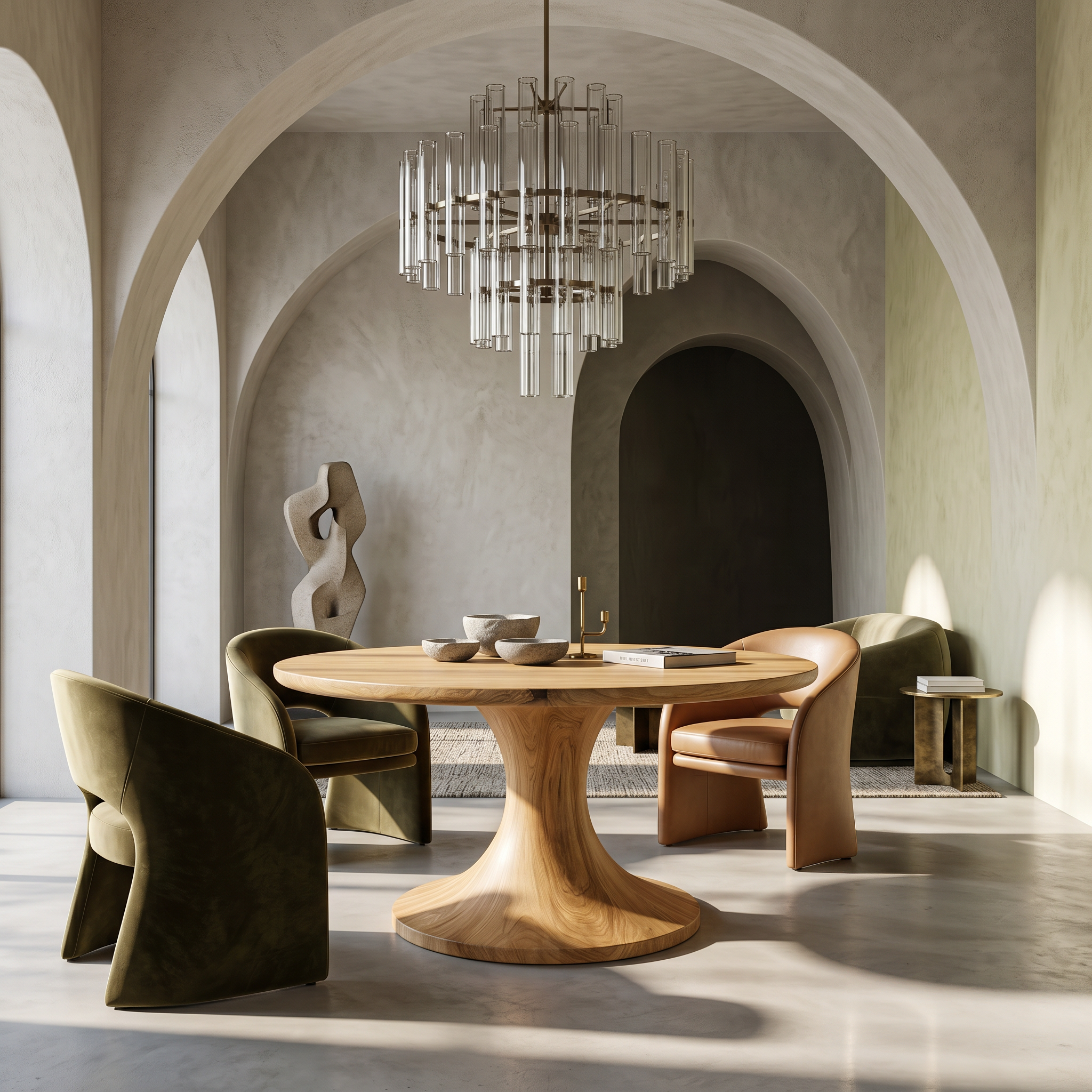 Contemporary Dining Table With Handcrafted Solid Wood Pedestal For Kitchen