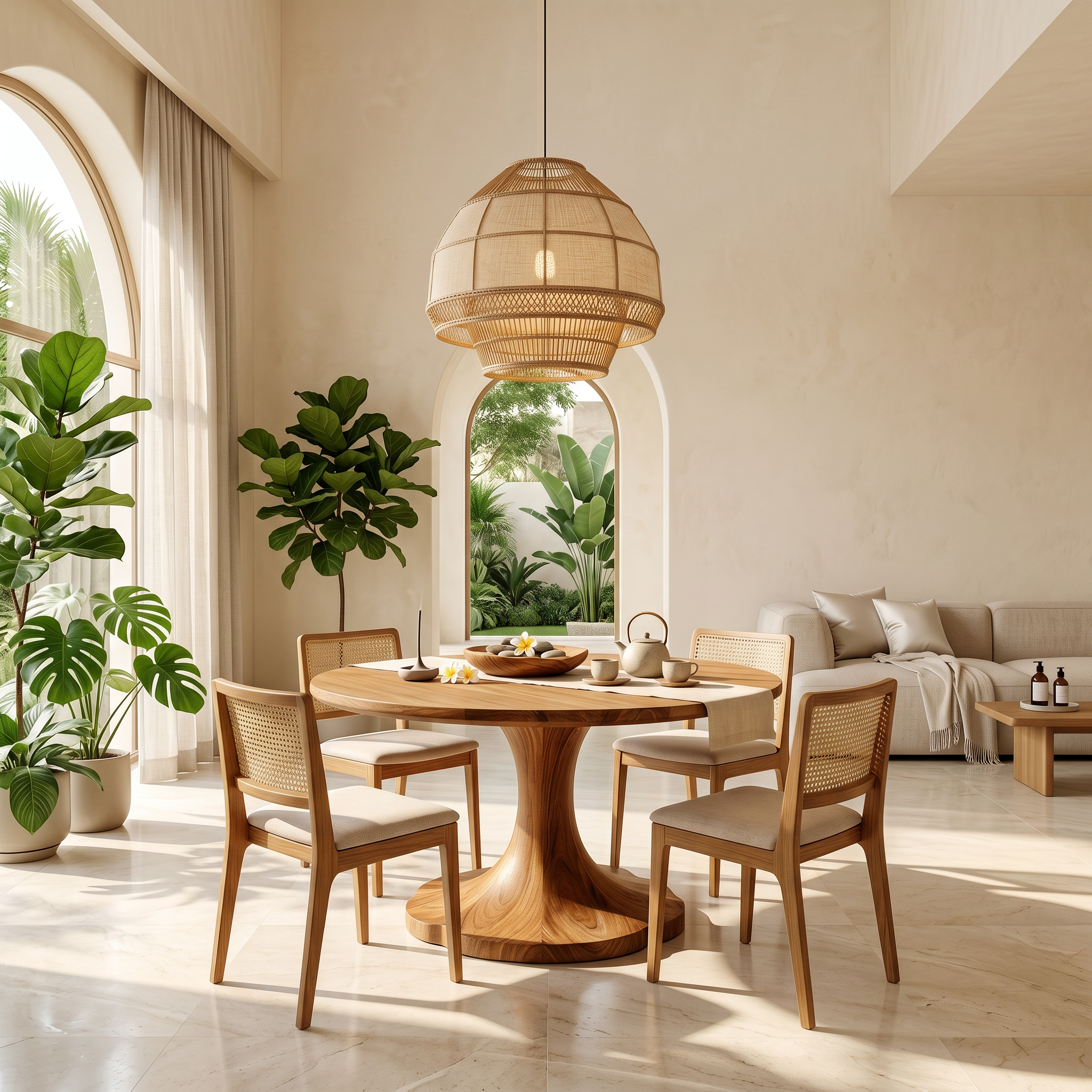 Organic Round Dining Table With Handcrafted Pedestal For Dining Room
