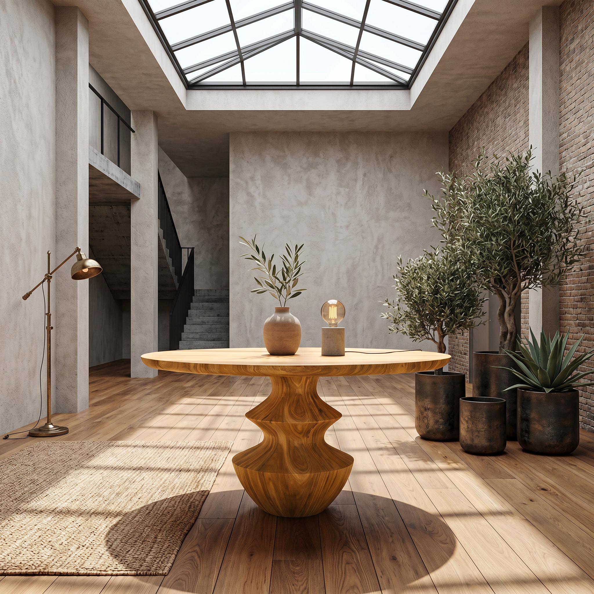 Modern Foyer Table With Sculptural Solid Wood Pedestal Base For Entryway