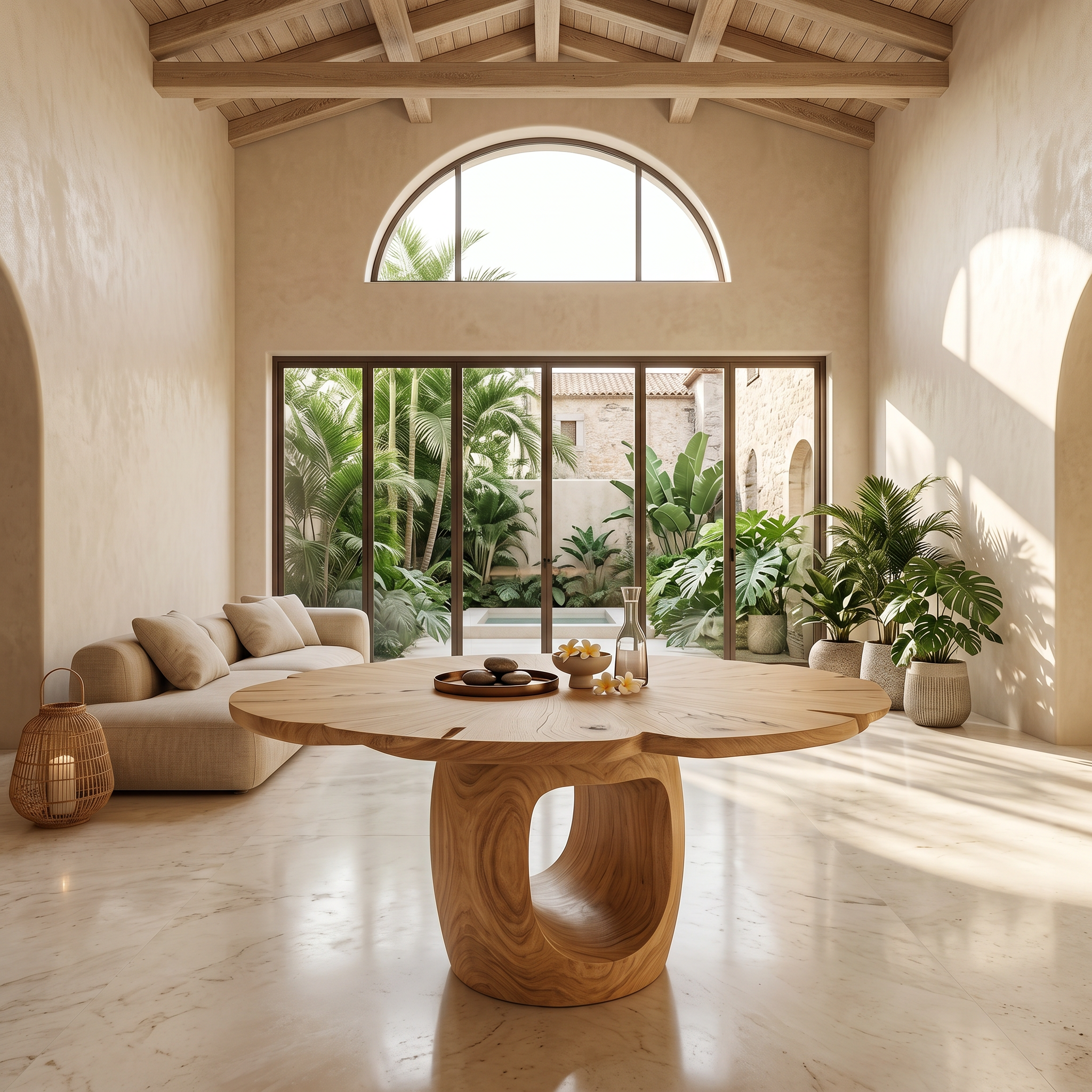 Organic Foyer Table With Sculptural Open Pedestal Base For Hallway