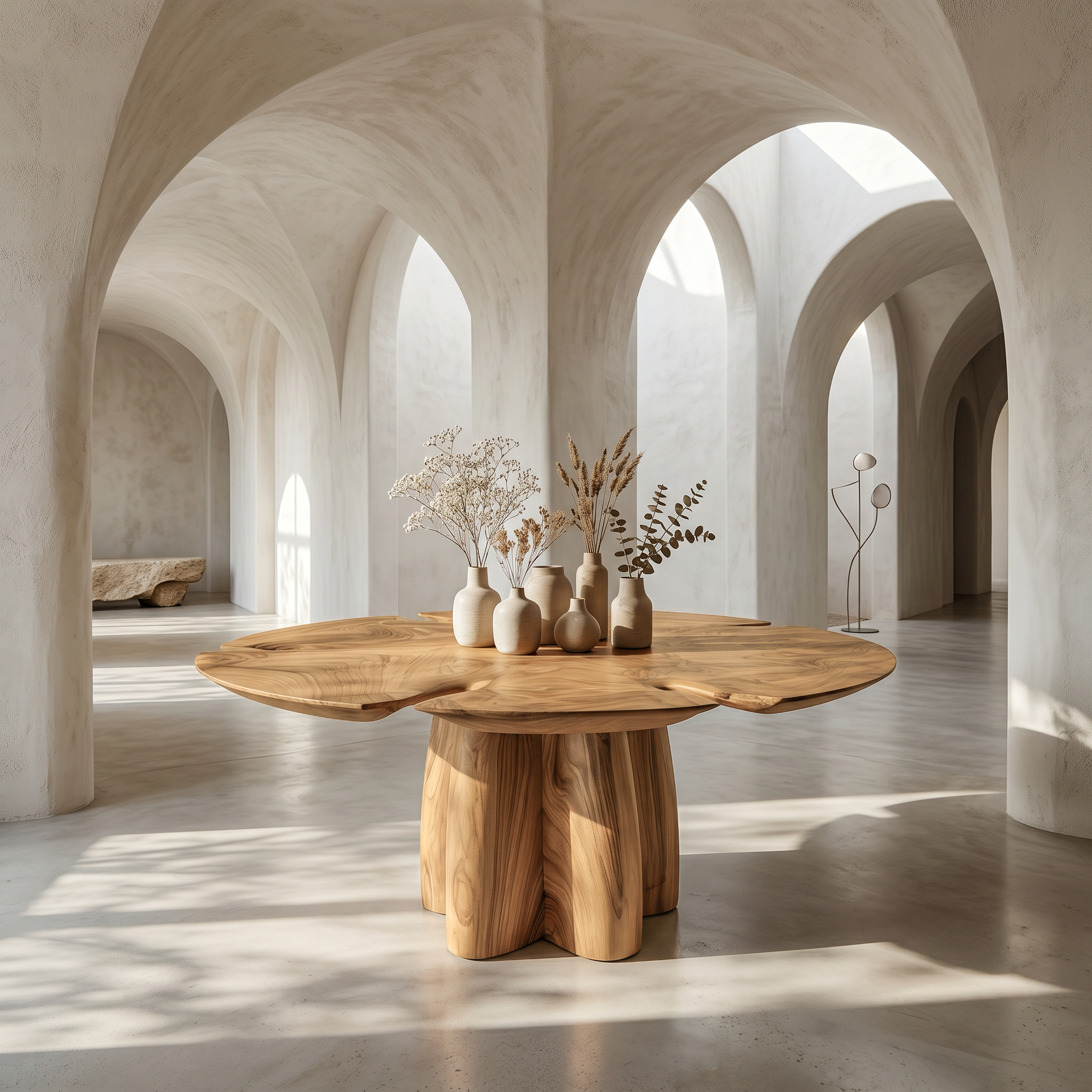 Modern Foyer Table With Sculptural Solid Wood Pedestal Base For Entryway And Hallway