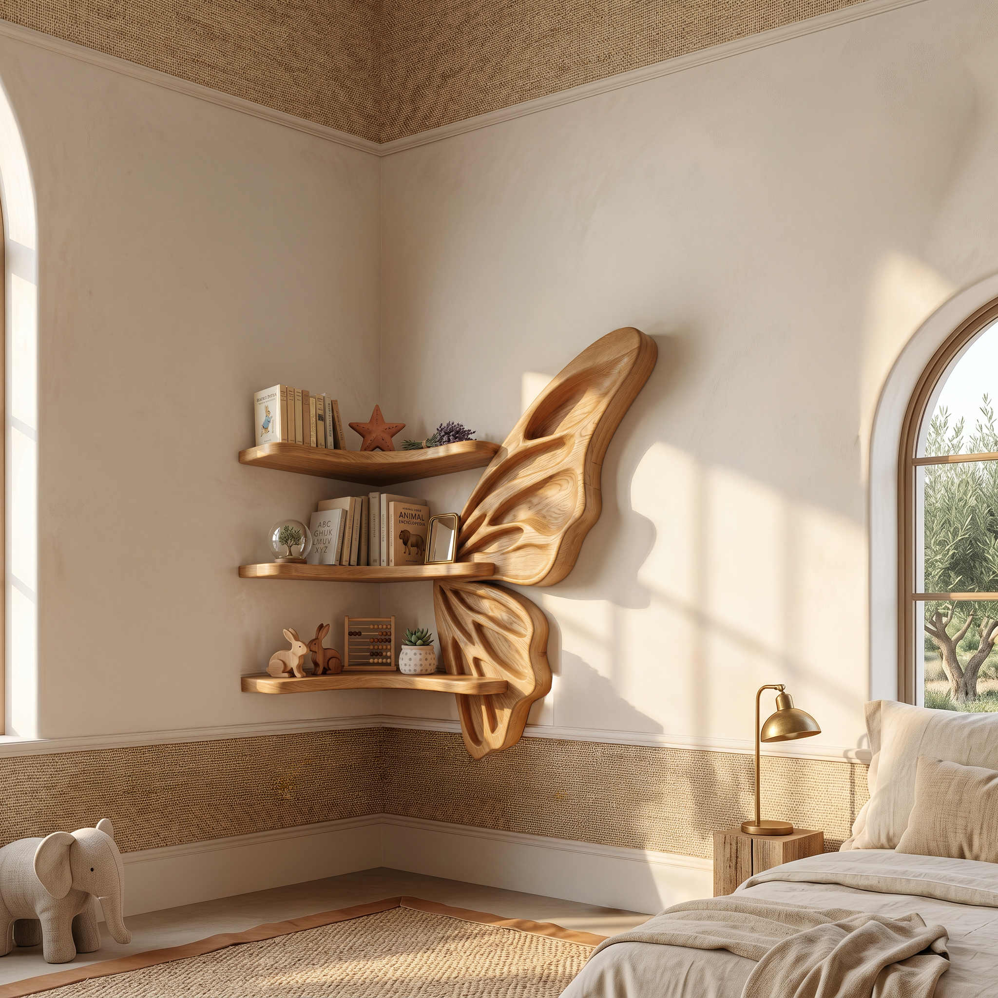 Organic Butterfly Wall Shelf With Floating Display Shelves For Living Room