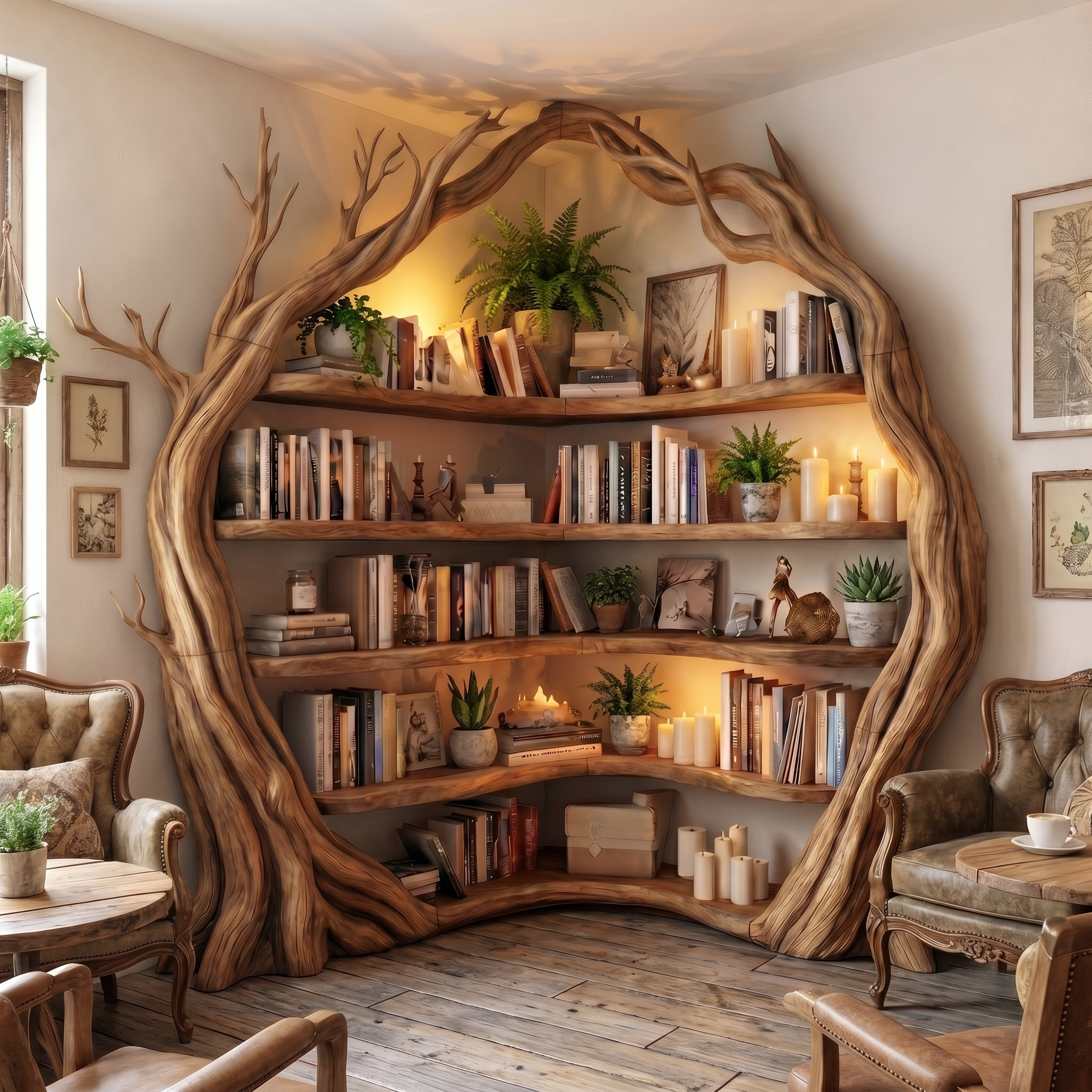 Statement Tree Corner Bookshelf For Living Room And Reading Nook