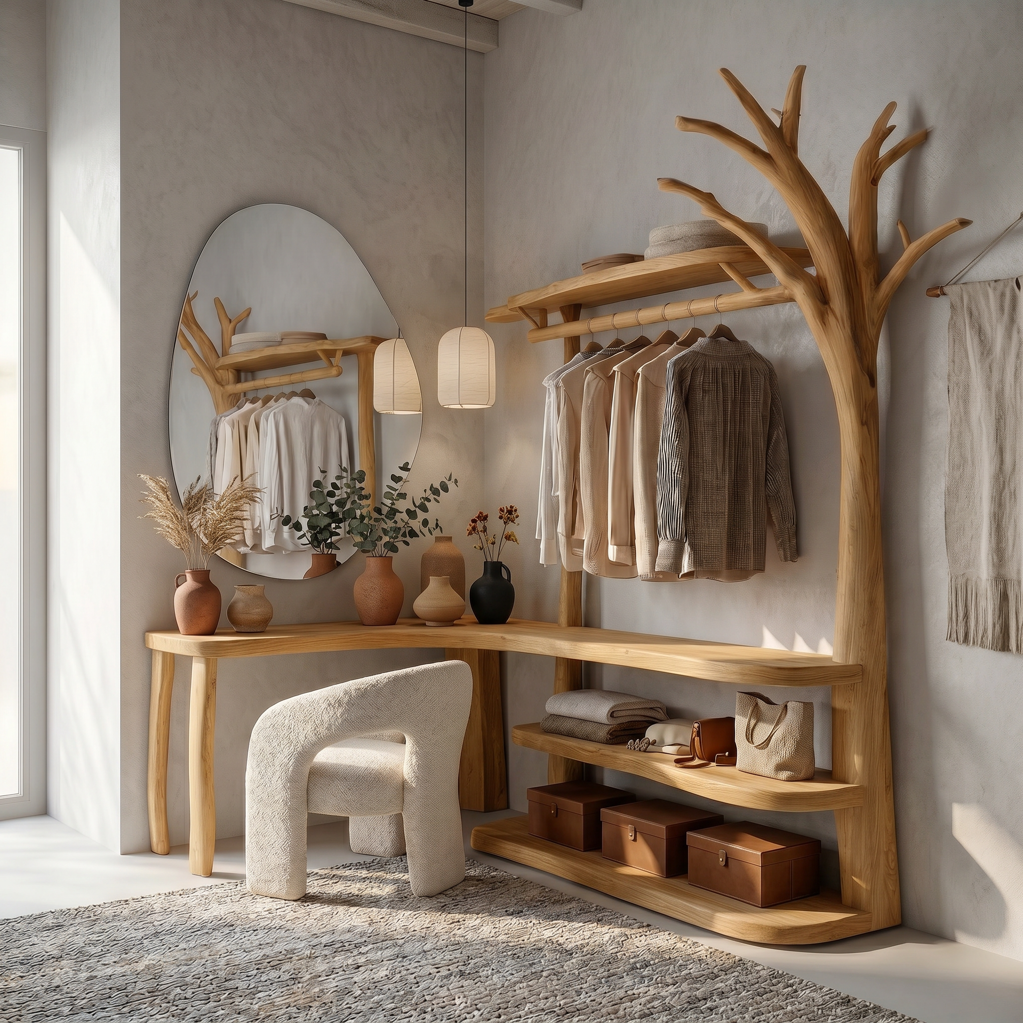 Natural Tree Coat Rack Corner Makeup Vanity Bedroom And Dressing Room