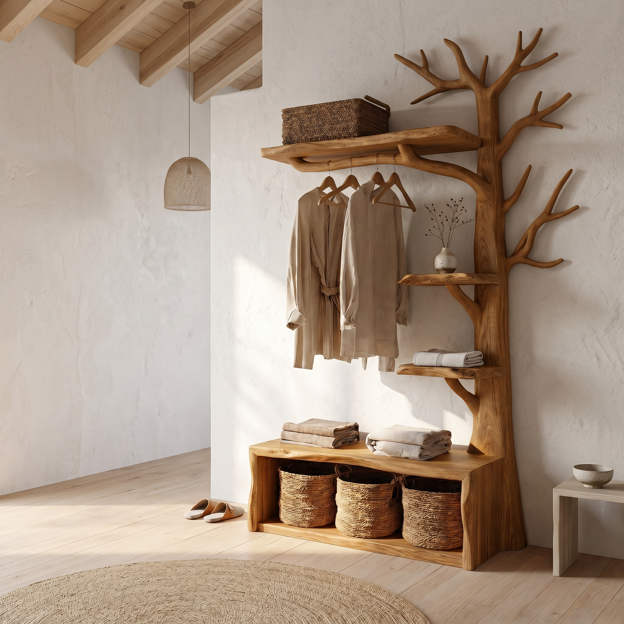Natural Tree Coat Rack Bench Entryway And Hallway