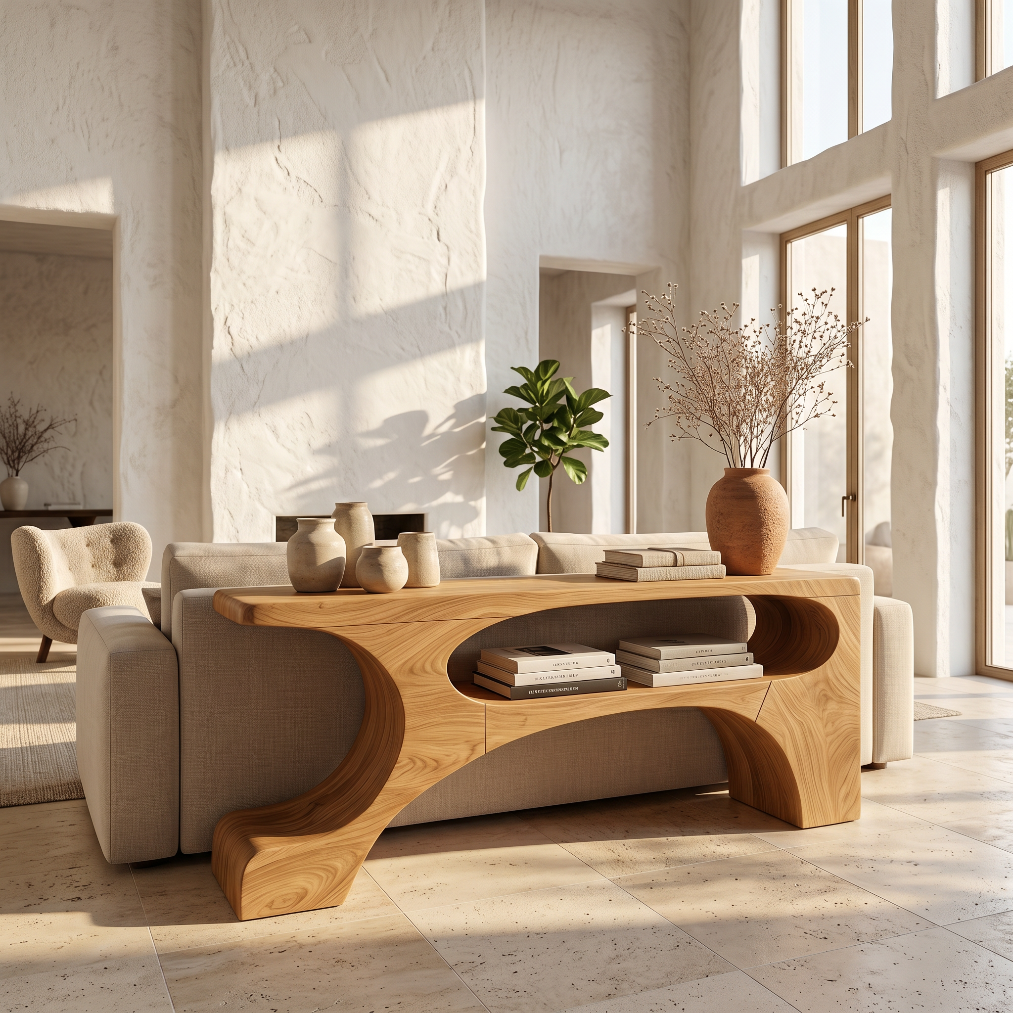 Contemporary Console Table With Organic Pedestal Design For Foyer