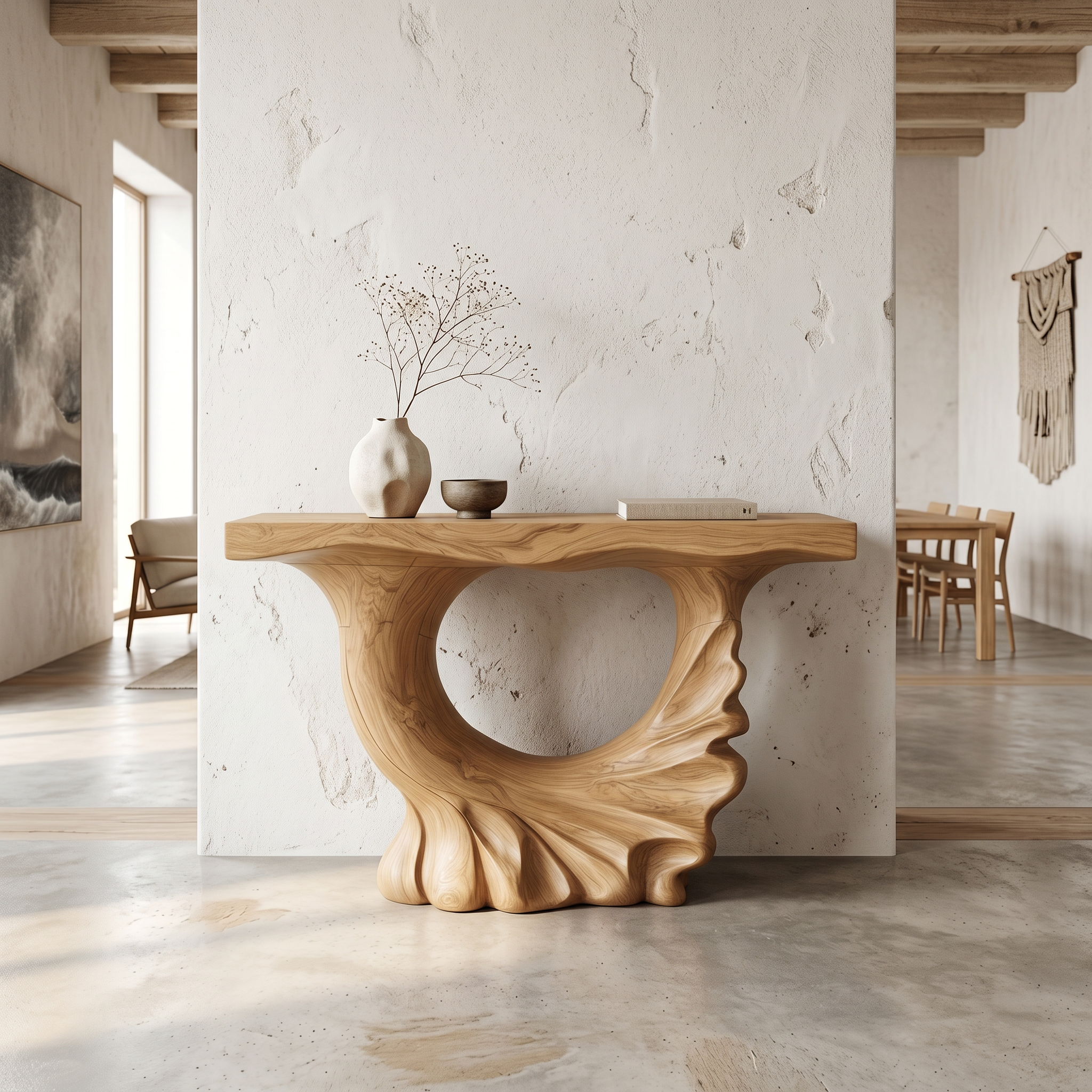 Modern Console Table With Ring Form Pedestal Base For Living Room