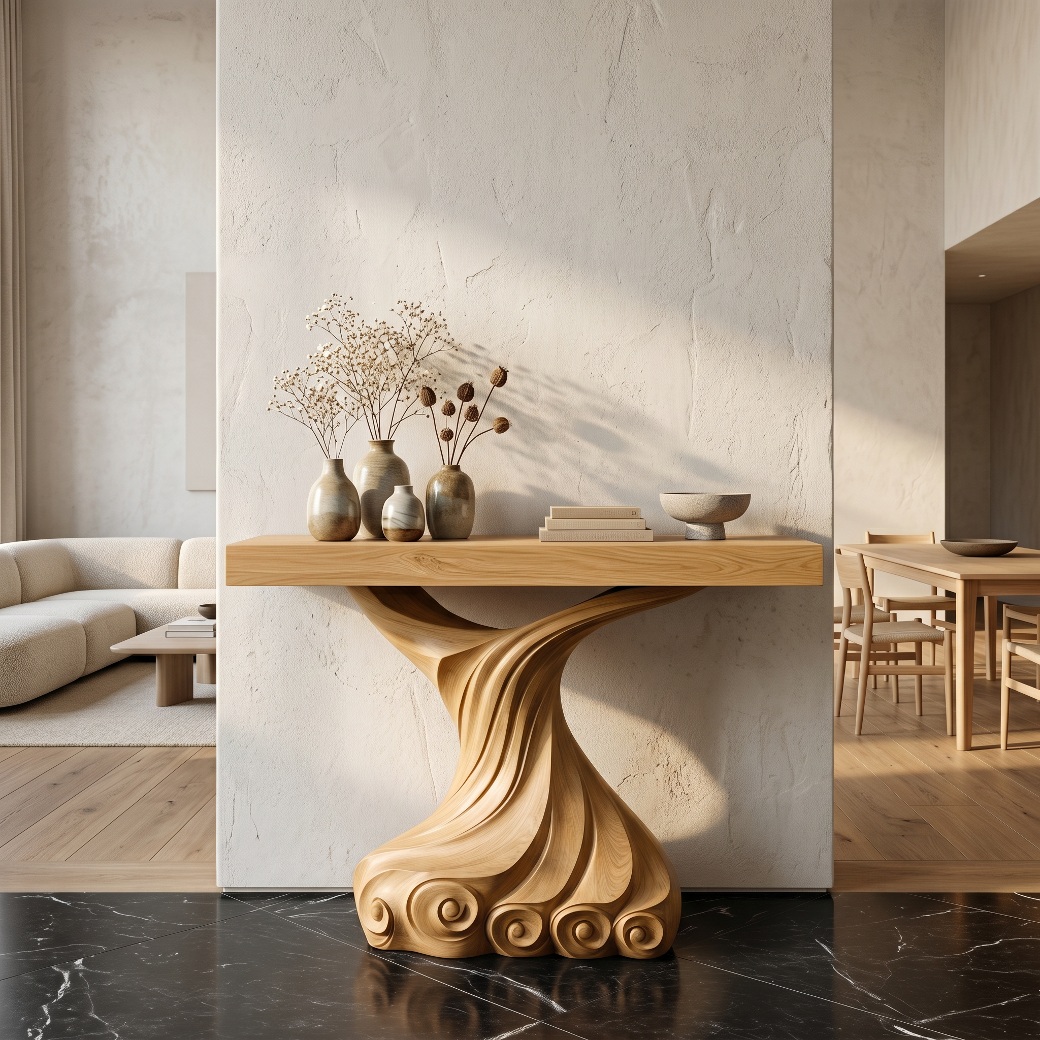 Contemporary Console Table With Carved Twist Form For Hallway