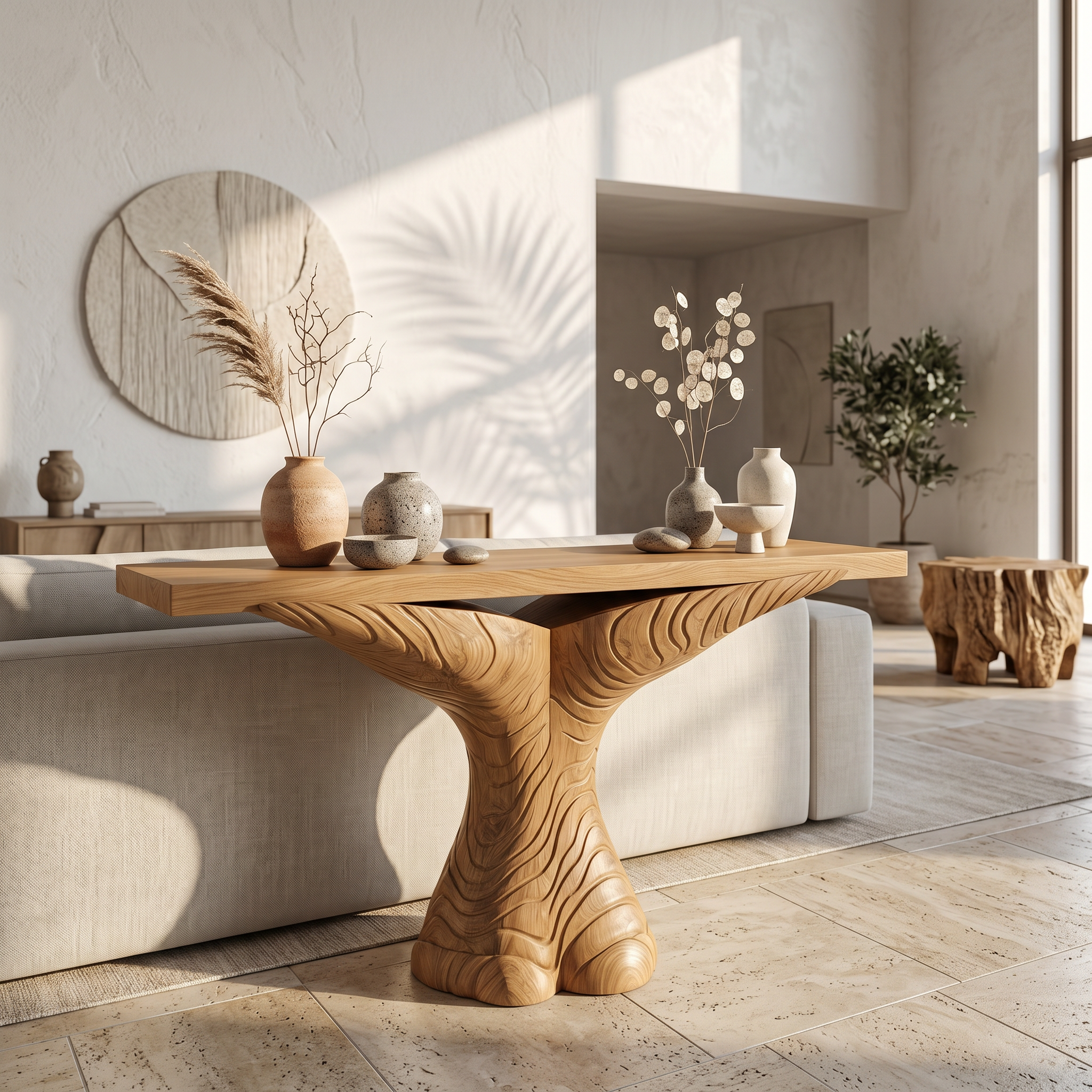 Organic Console Table With Sculptural Ribbon Form For Entryway