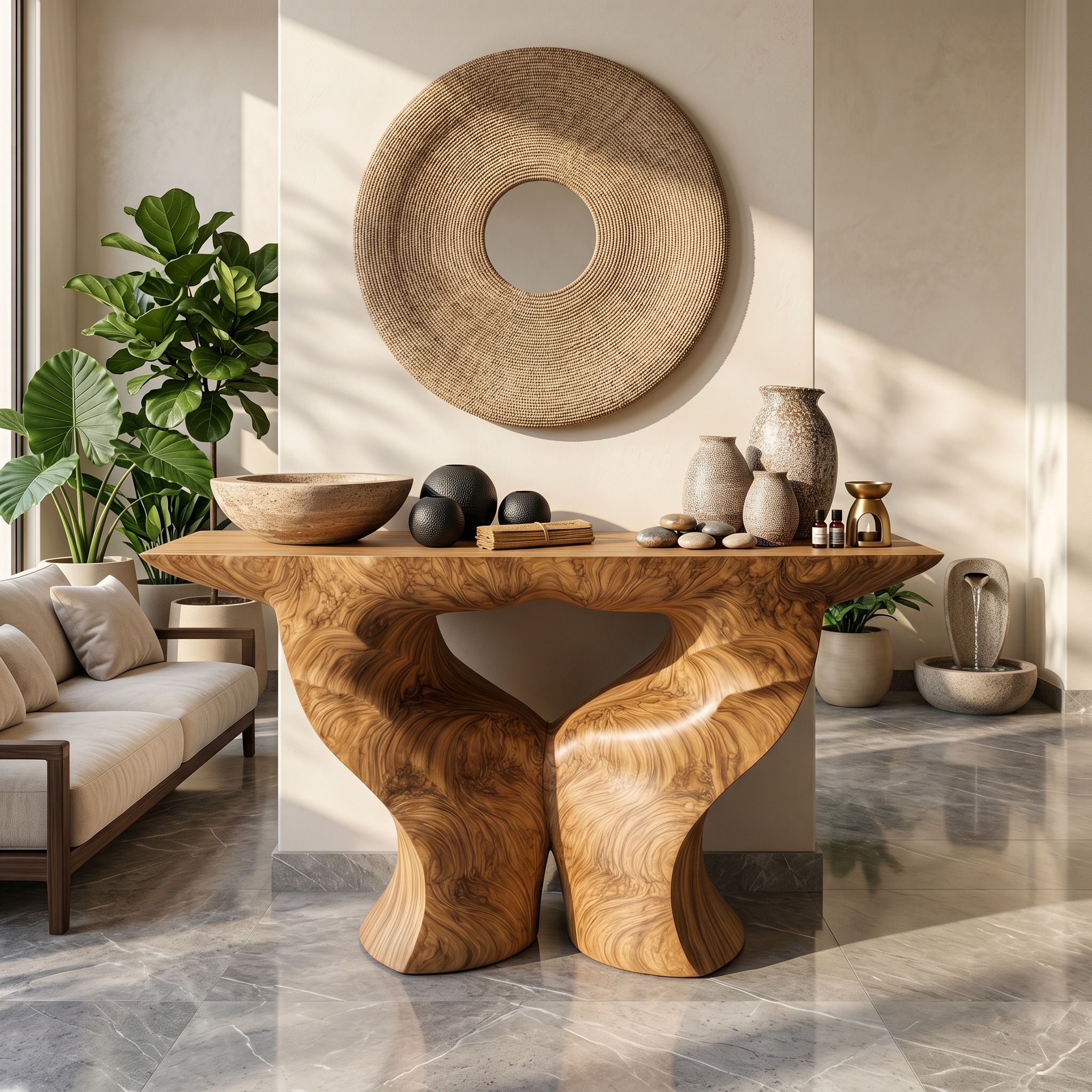 Organic Console Table With Artistic Nature Inspired Design For Living Room
