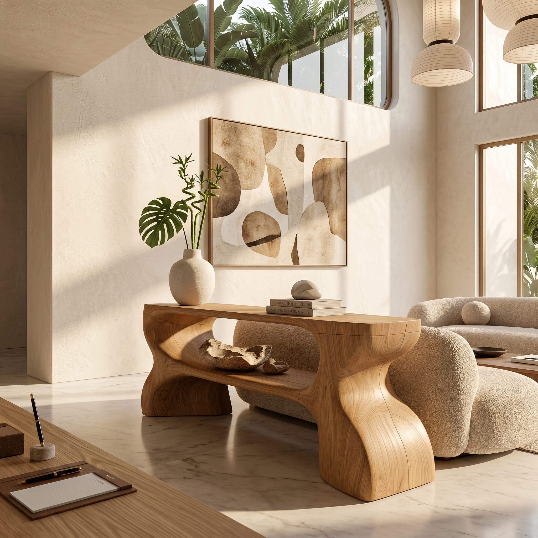 Contemporary Console Table With Architectural Curved Design For Entryway