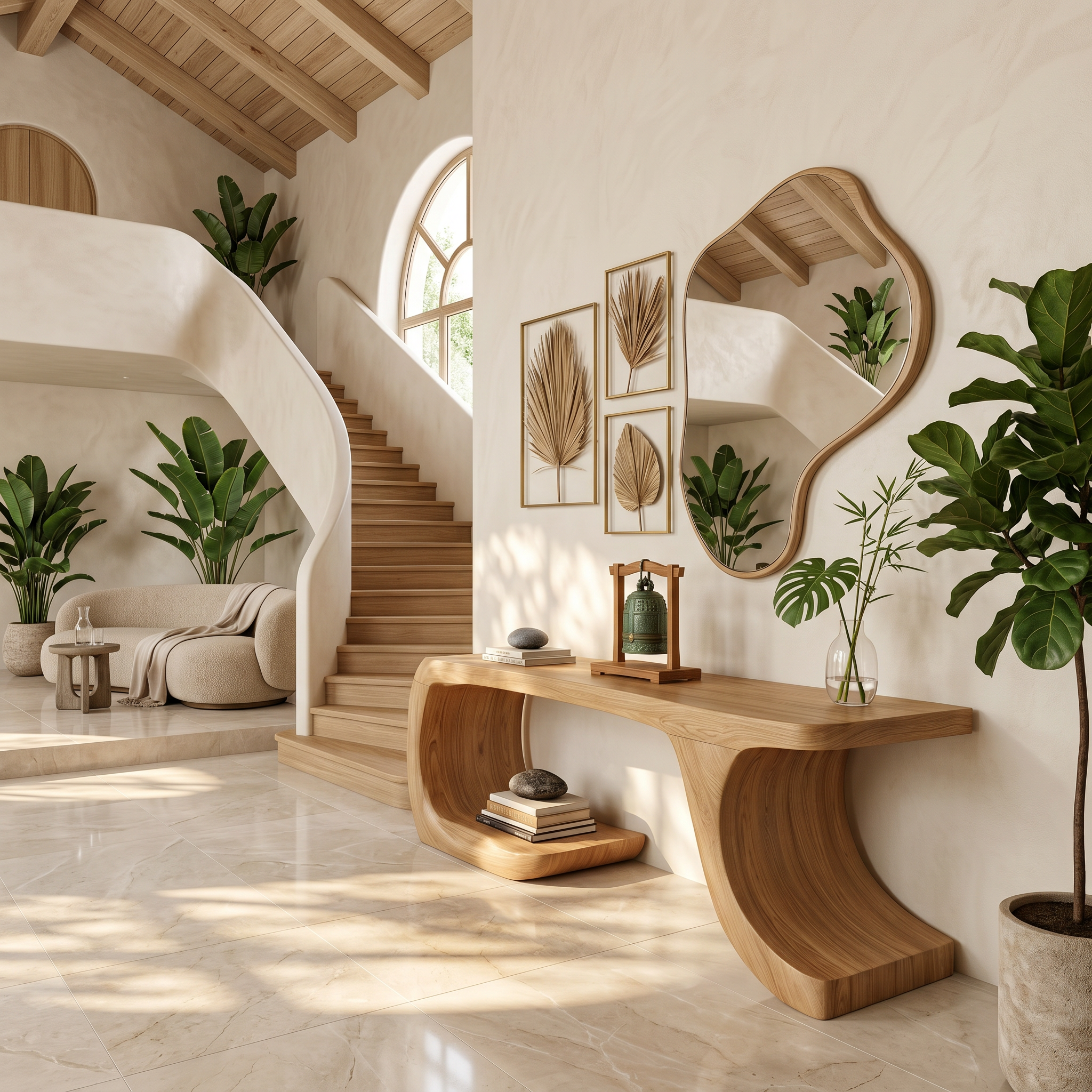 Modern Console Table With Organic Geometric Form For Hallway