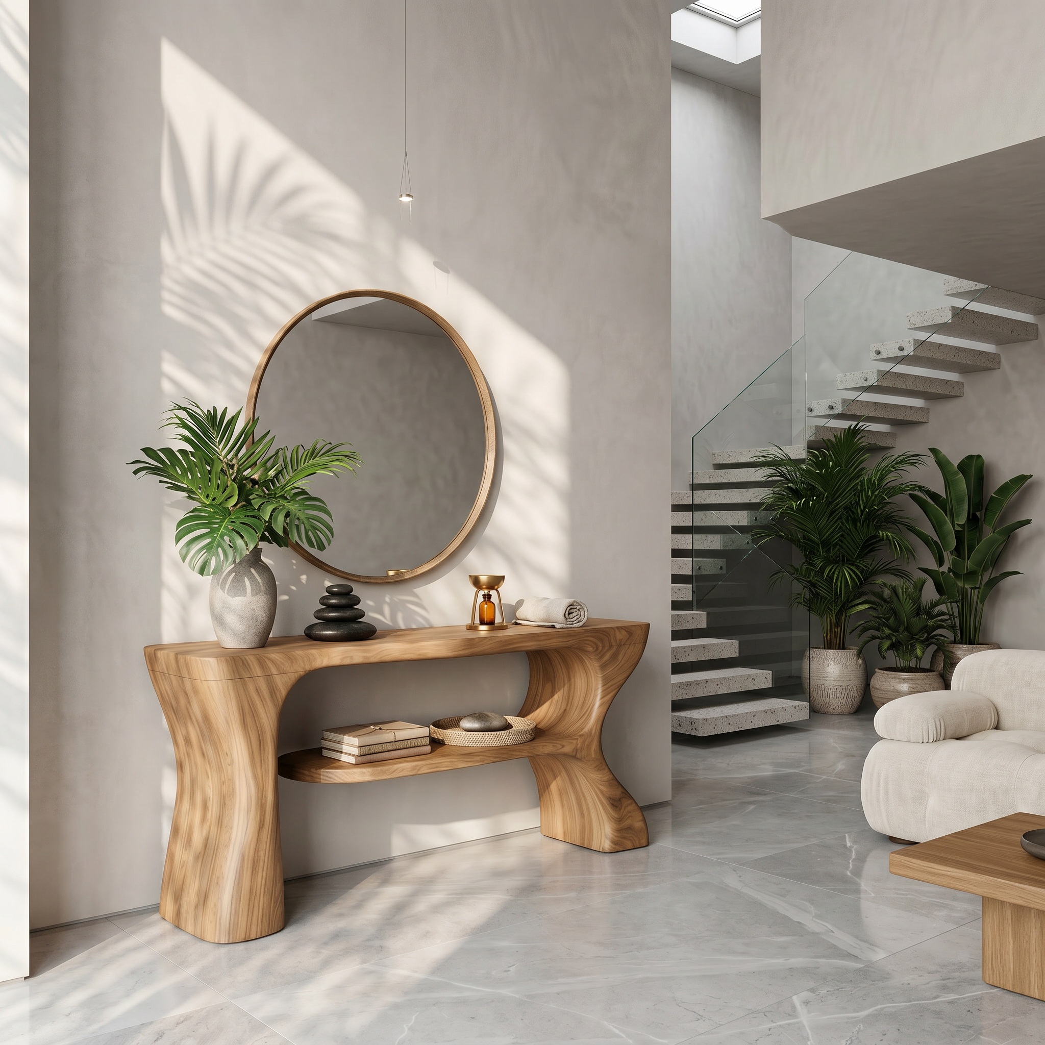 Organic Console Table With Sculptural Curved Form For Entryway