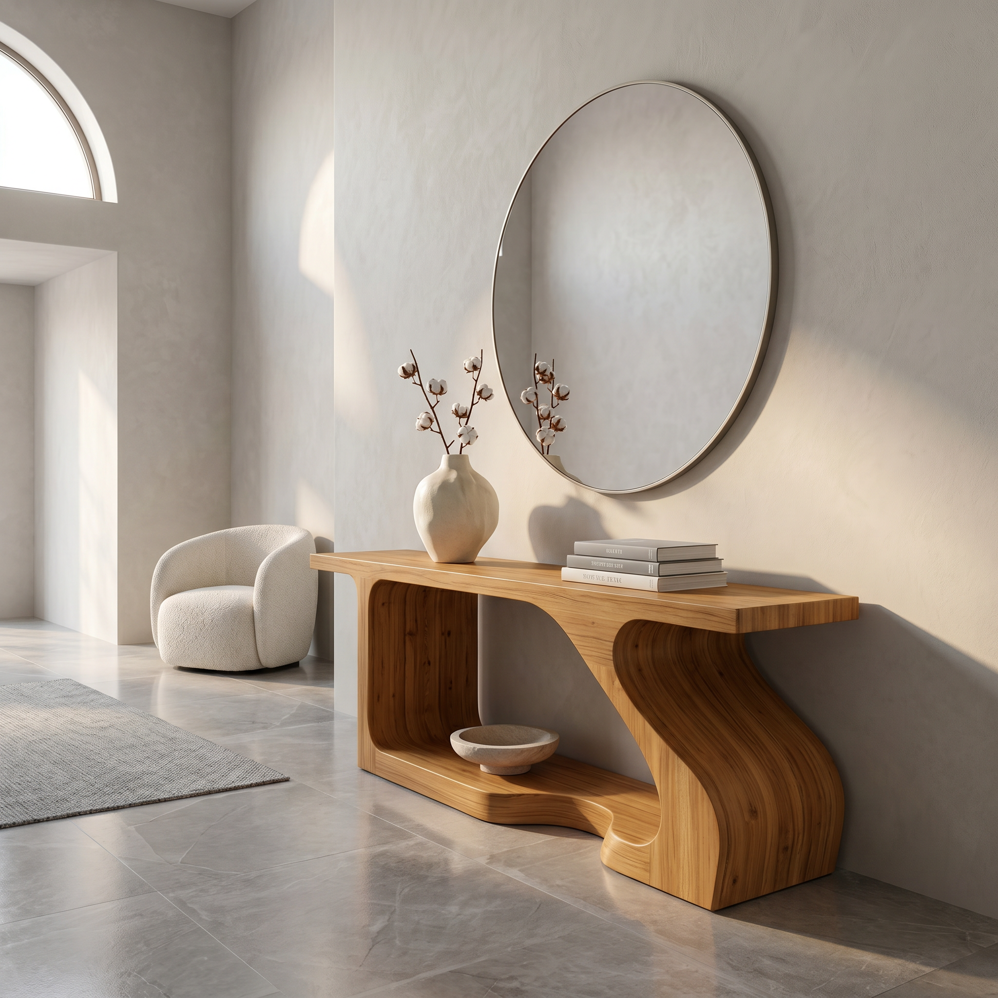 Modern Console Table With Sculptural Curved Form For Entryway