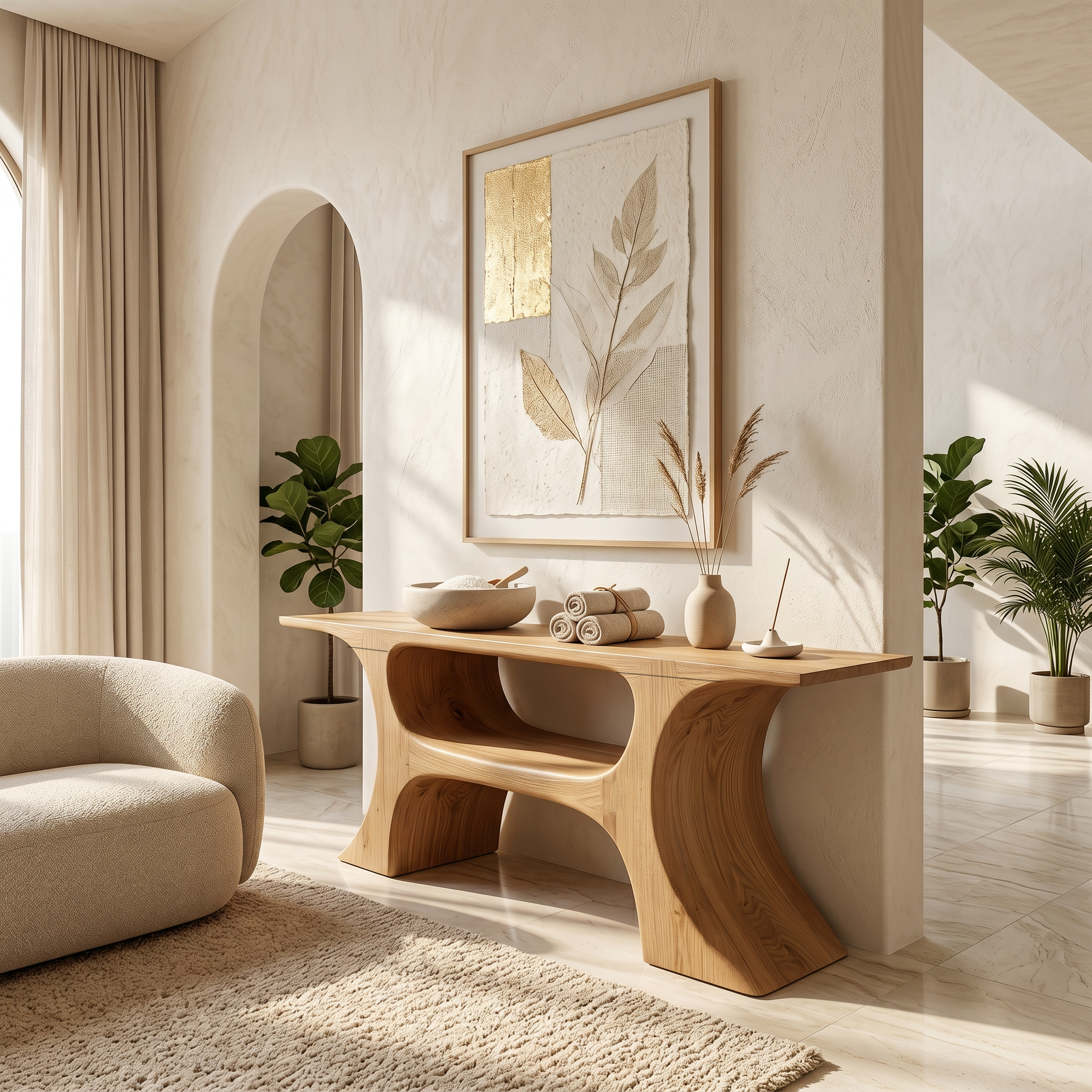 Modern Console Table With Soft Geometric Form For Living Room